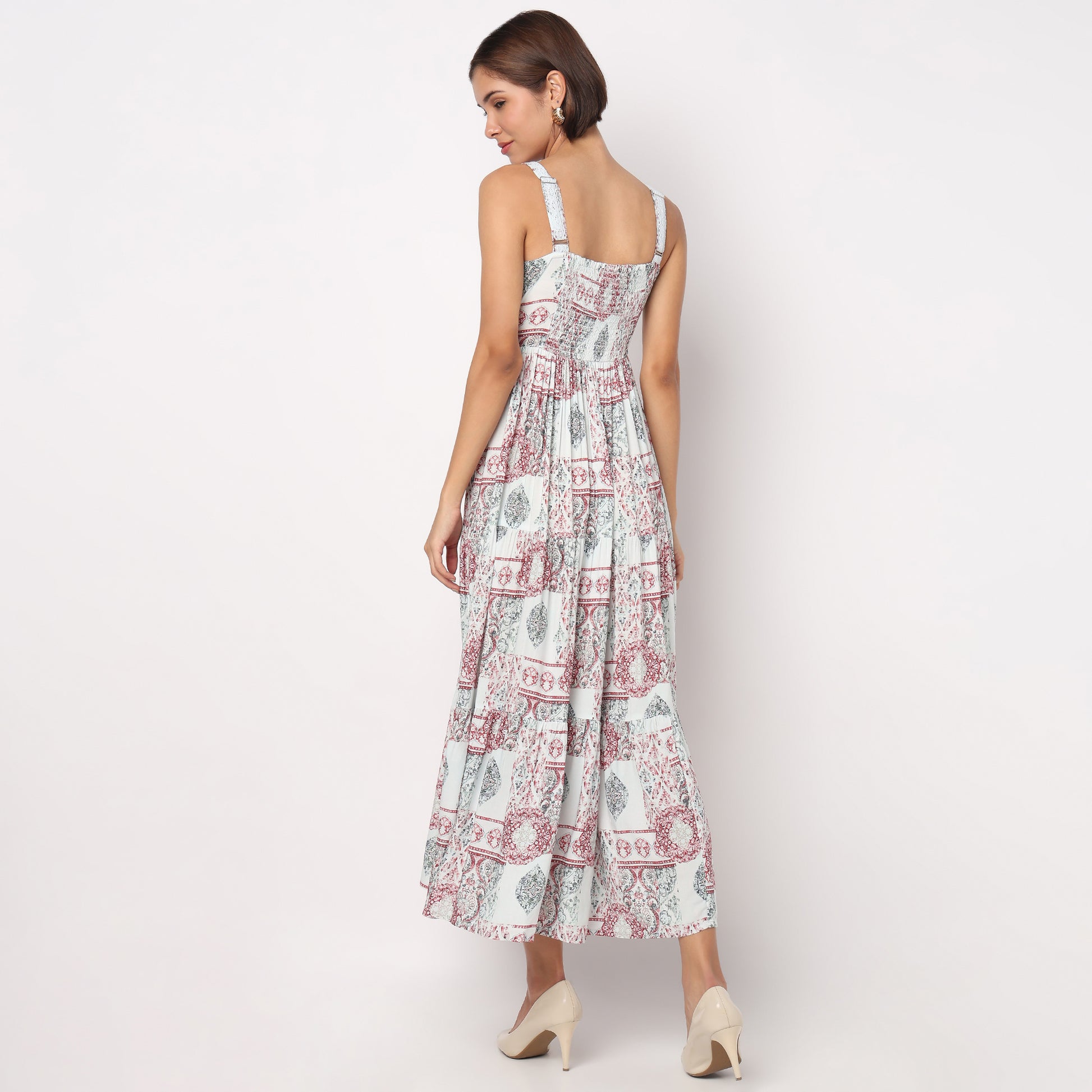 Printed Strappy Tiered Dress