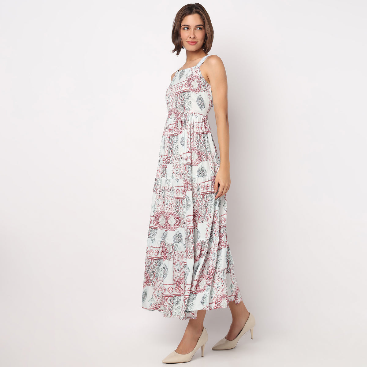 Printed Strappy Tiered Dress