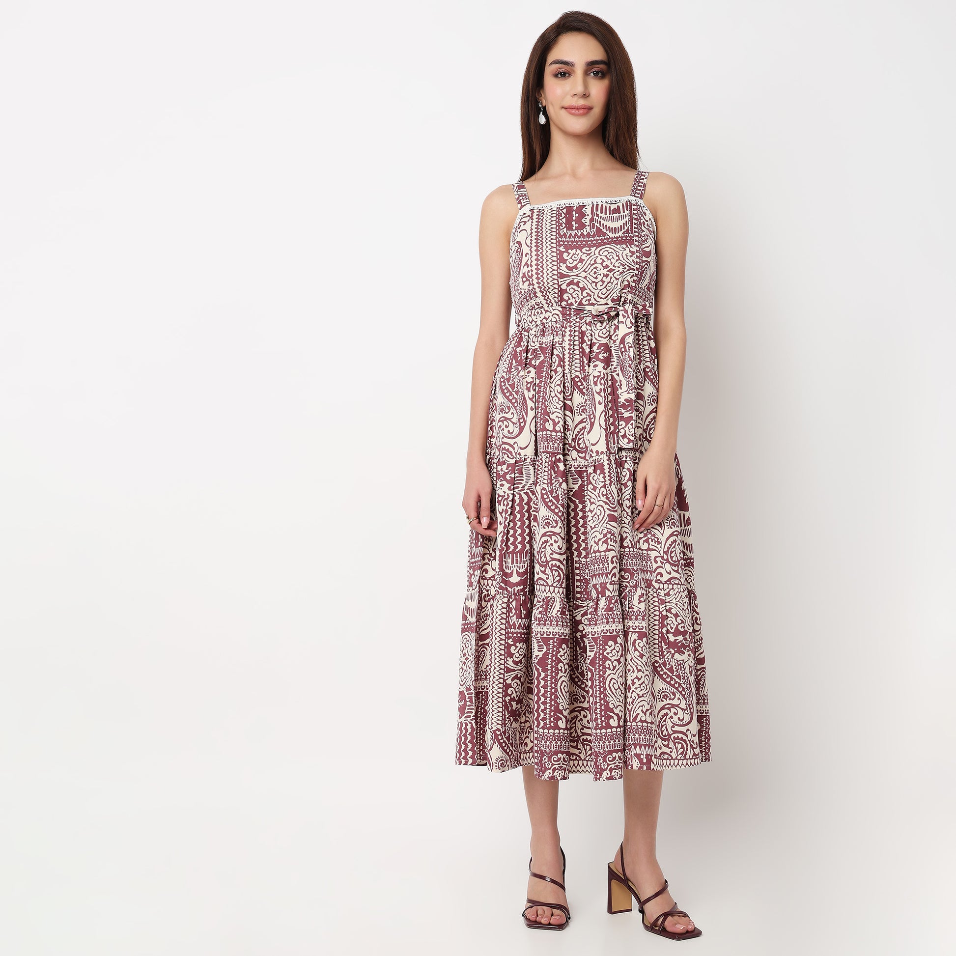 Printed Strappy Tiered Dress