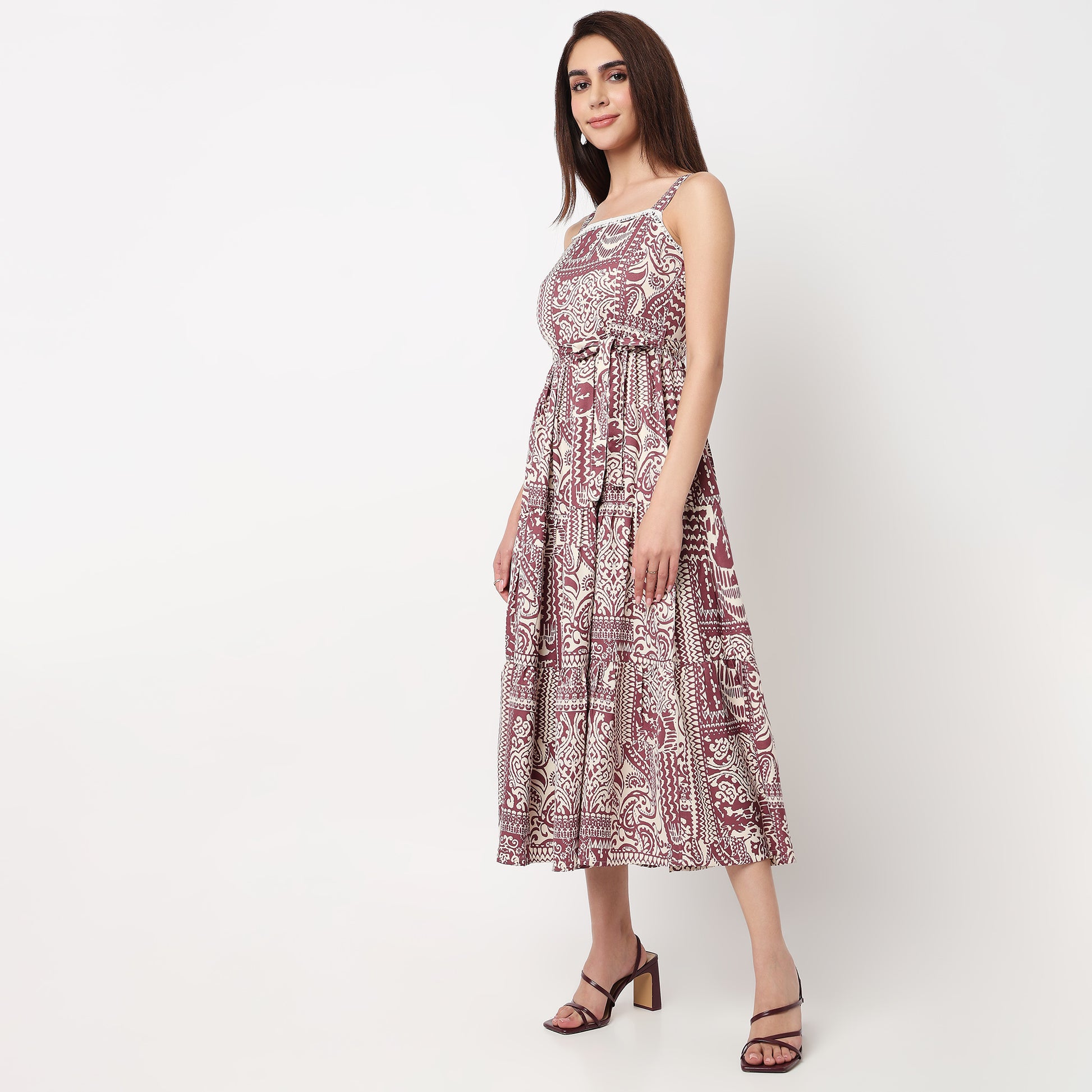 Printed Strappy Tiered Dress