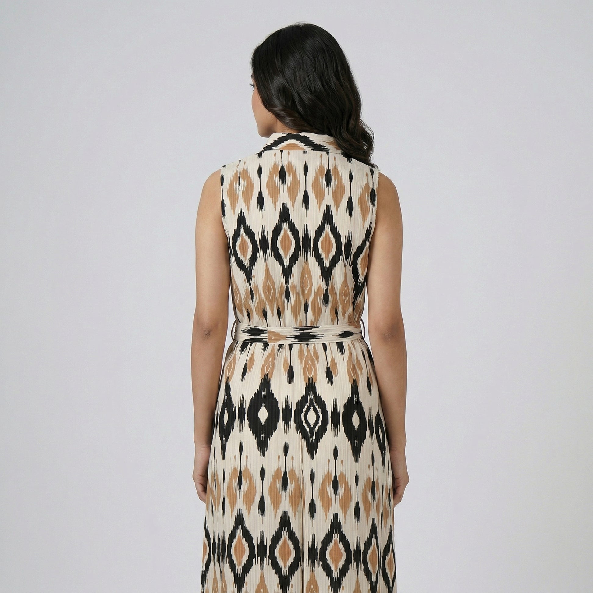 Sleeveless Printed Shirt Dress