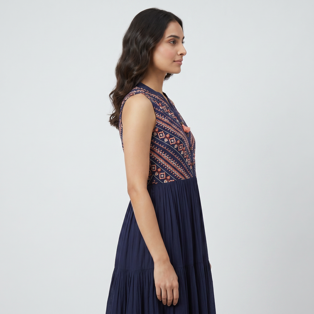 Embroidered Sleeveless Tiered Dress