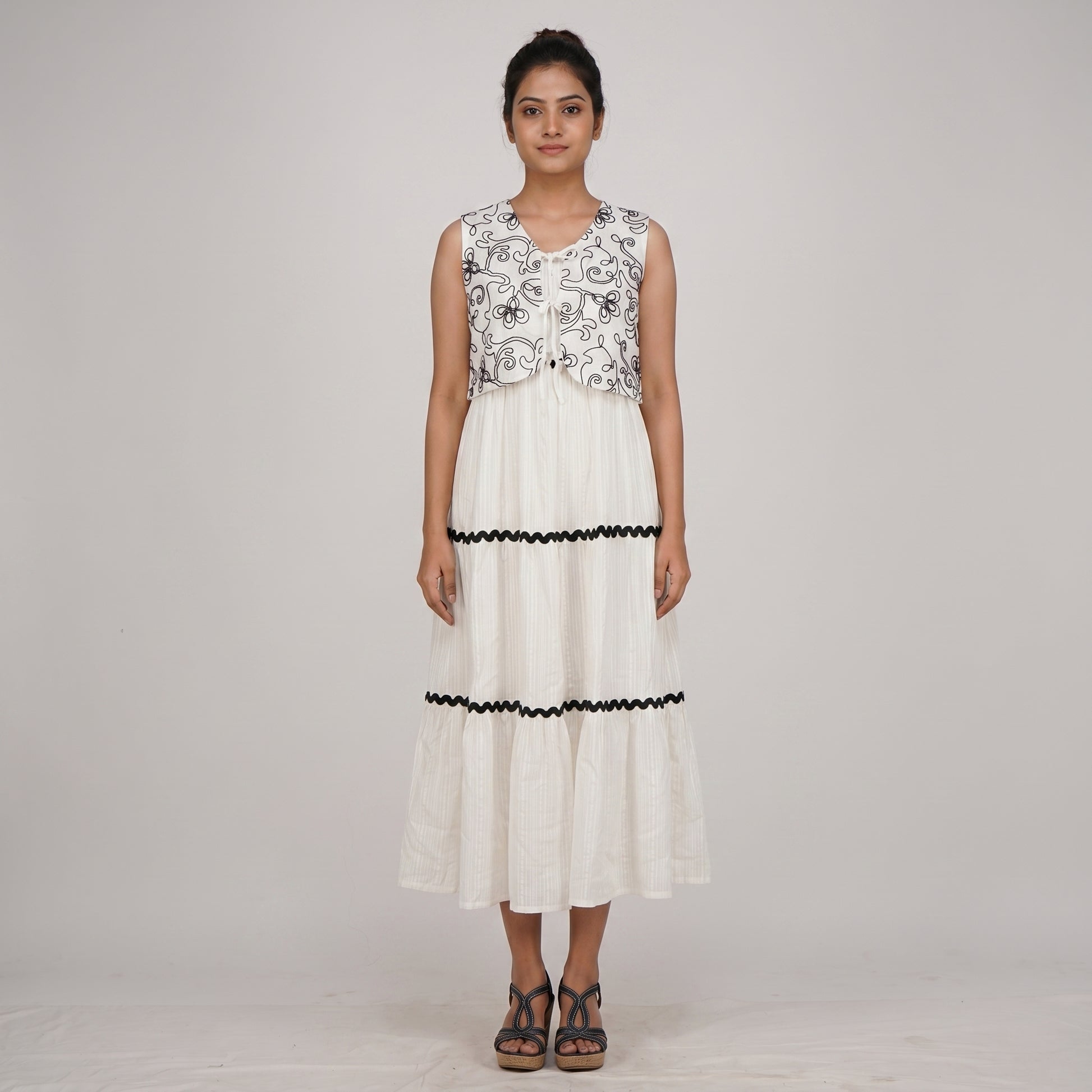 Strappy Tiered Dress With Embroidered Shrug