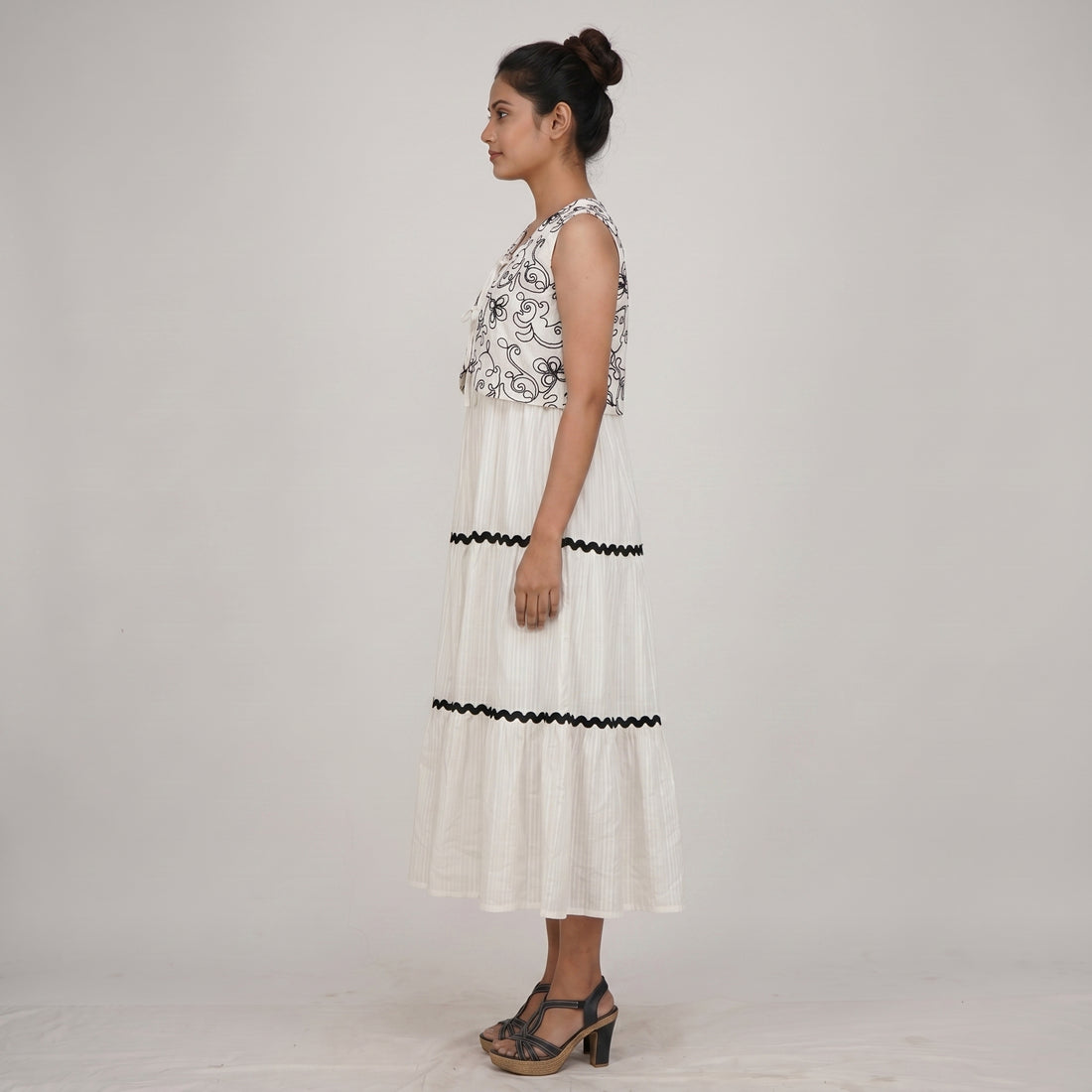 Strappy Tiered Dress With Embroidered Shrug