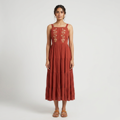 Embroidered Strappy Tiered Dress