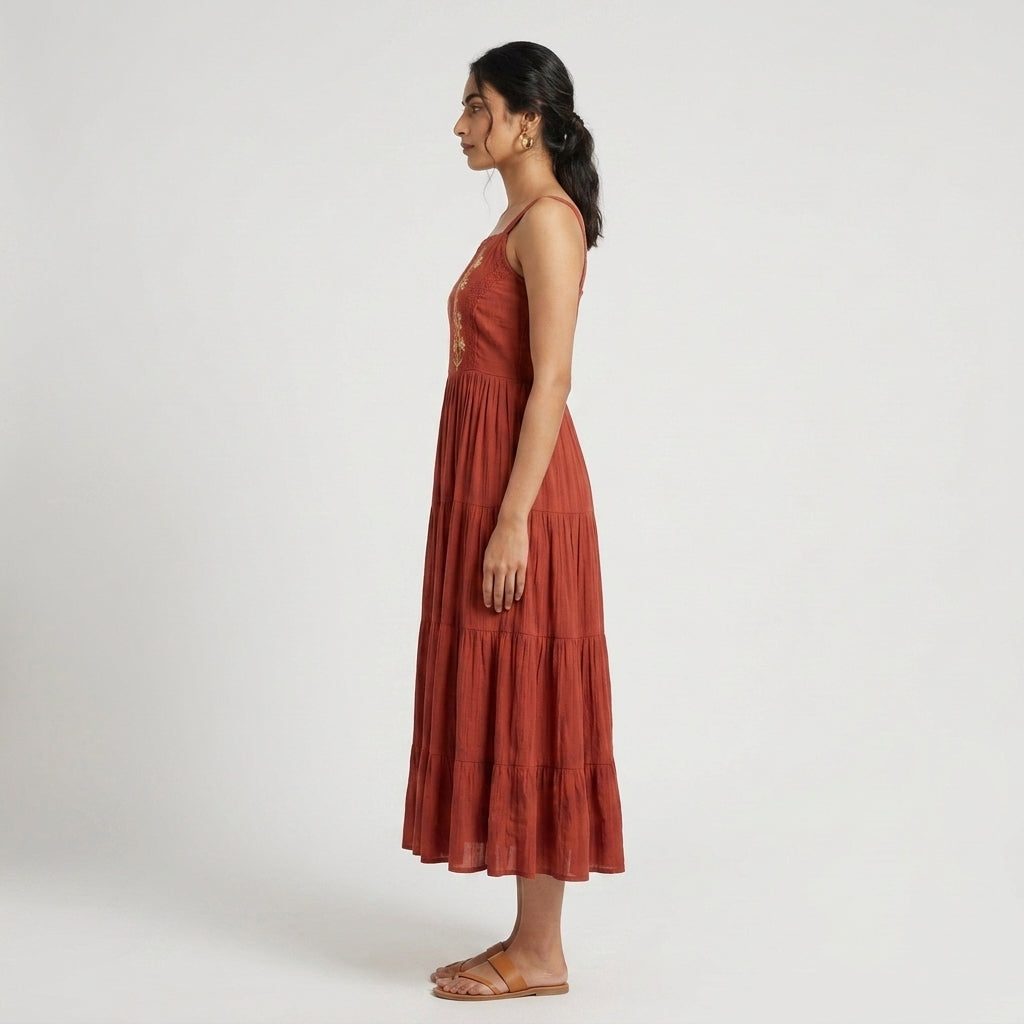 Embroidered Strappy Tiered Dress