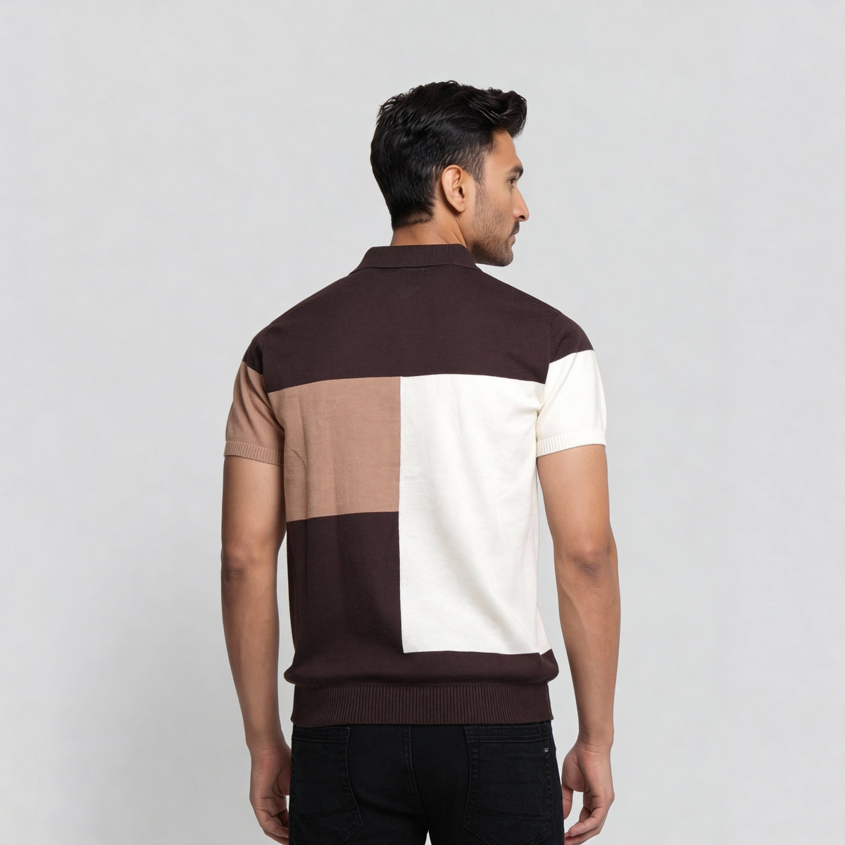Colour Block Modern Nerd Hand Knit Jersey Polo T-Shirt