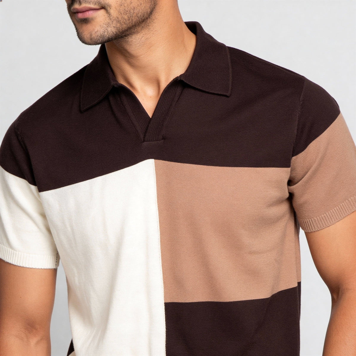 Colour Block Modern Nerd Hand Knit Jersey Polo T-Shirt