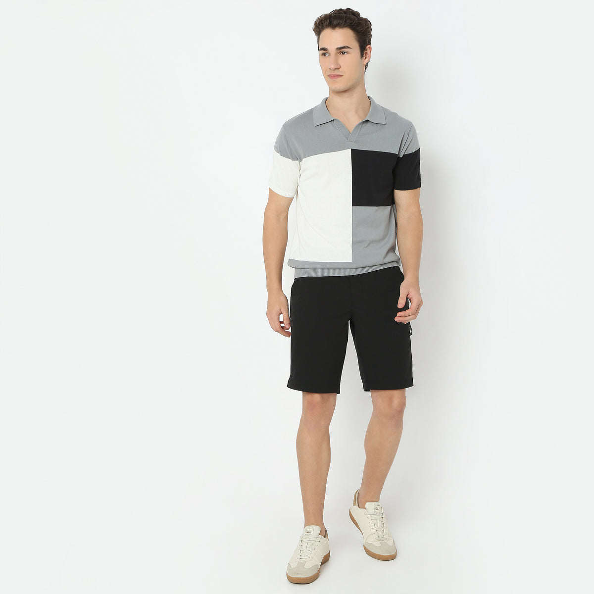 Colour Block Modern Nerd Hand Knit Jersey Polo T-Shirt