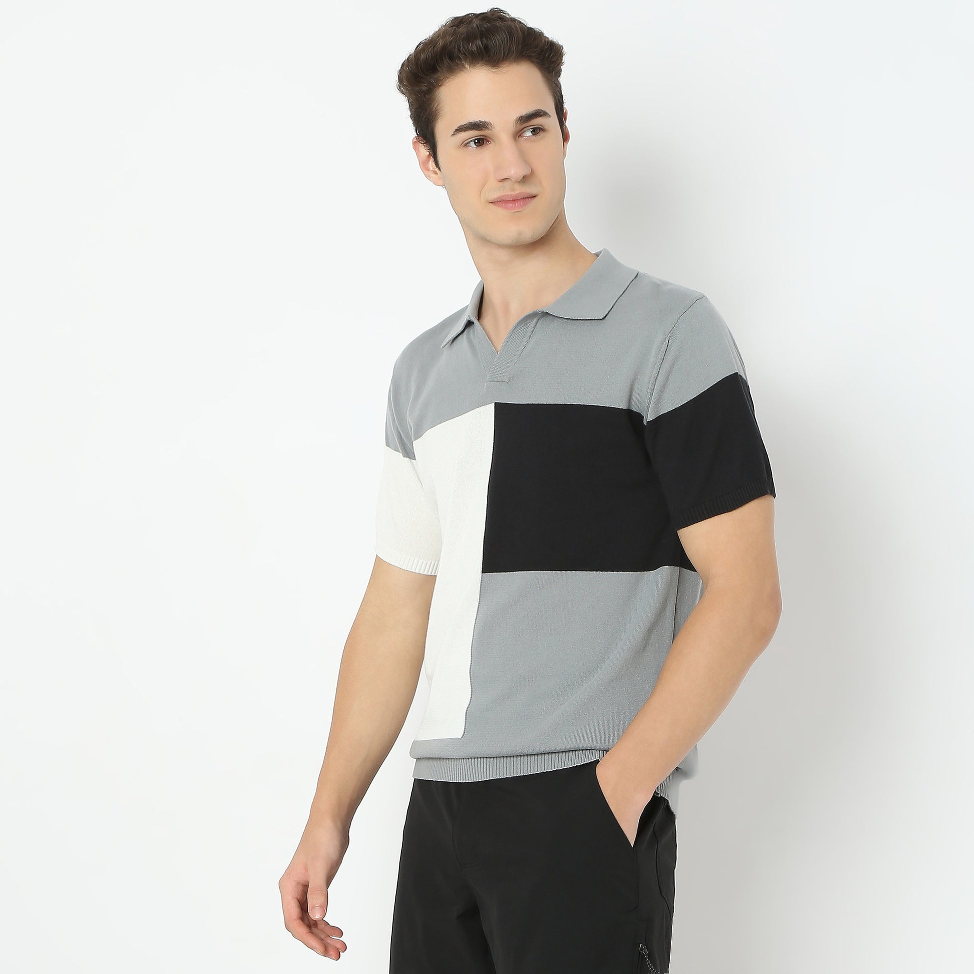 Colour Block Modern Nerd Hand Knit Jersey Polo T-Shirt