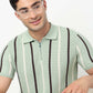 Modern Nerd Hand Knit Jersey Striped Polo Neck Half Sleeve T-Shirt