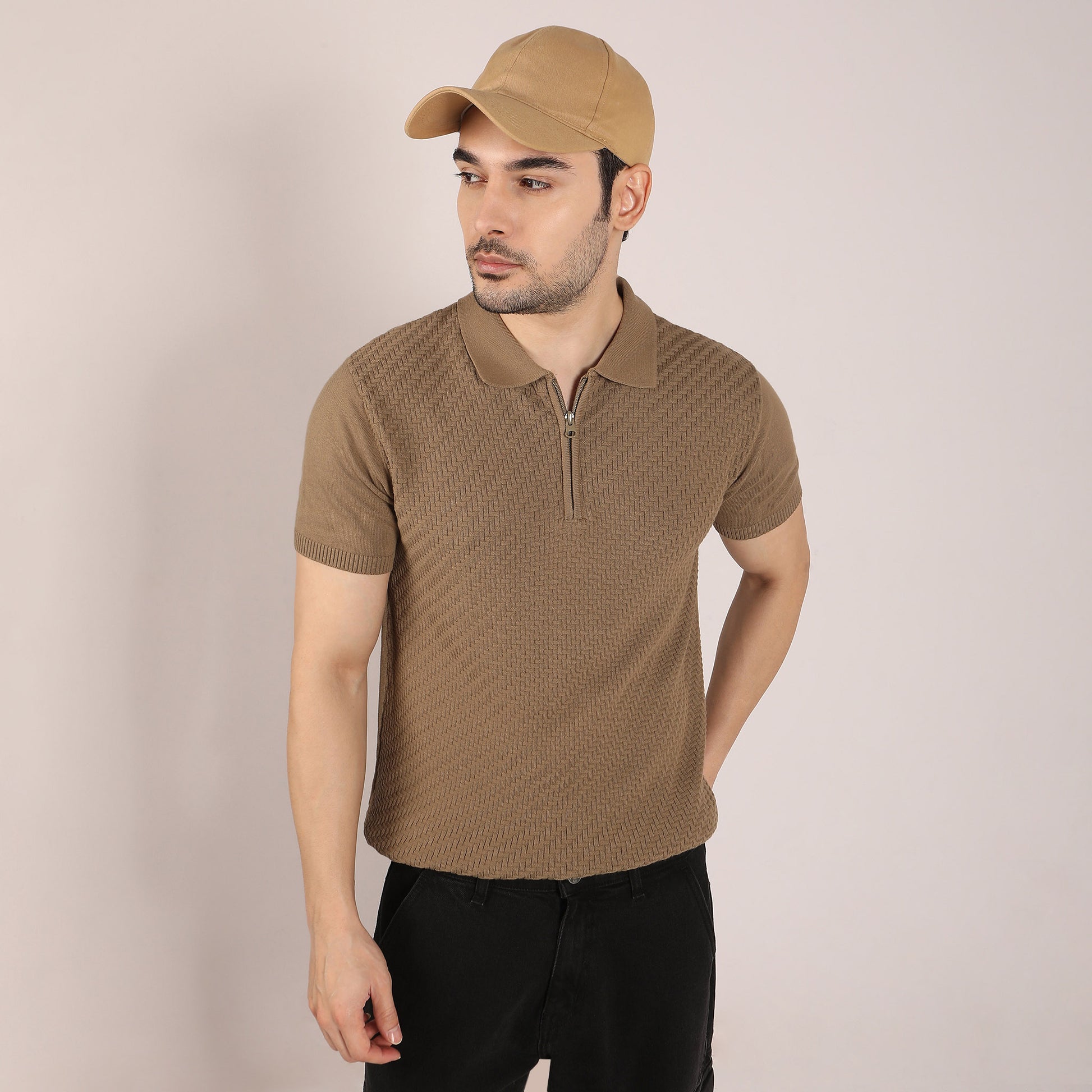 Structured Modern Nerd Hand Knit Jersey Polo T-Shirt