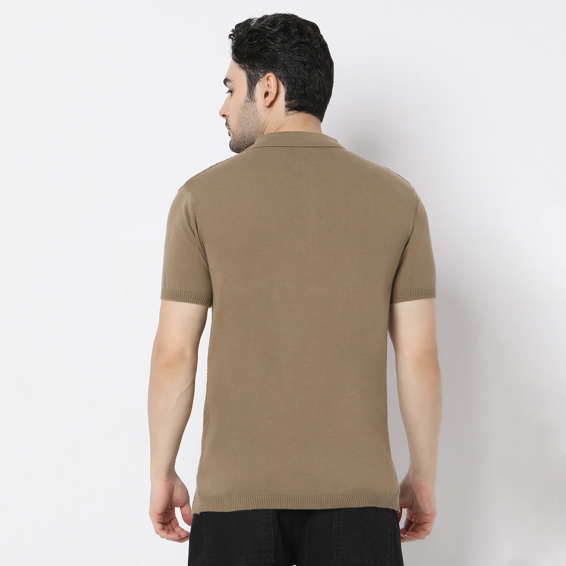 Structured Modern Nerd Hand Knit Jersey Polo T-Shirt