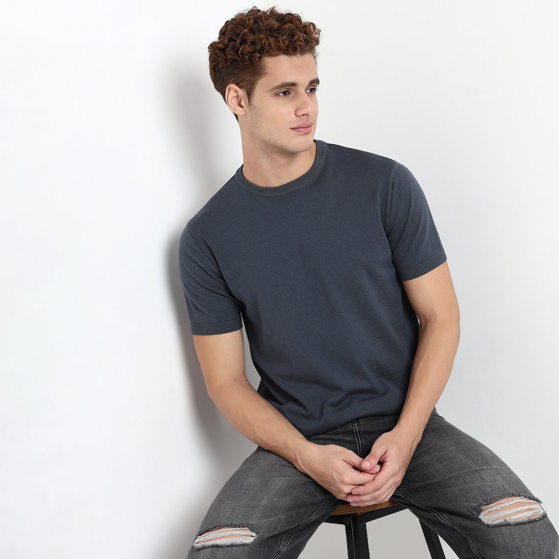 Crew Neck Hand Knit Jersey Flat Knits T-Shirt