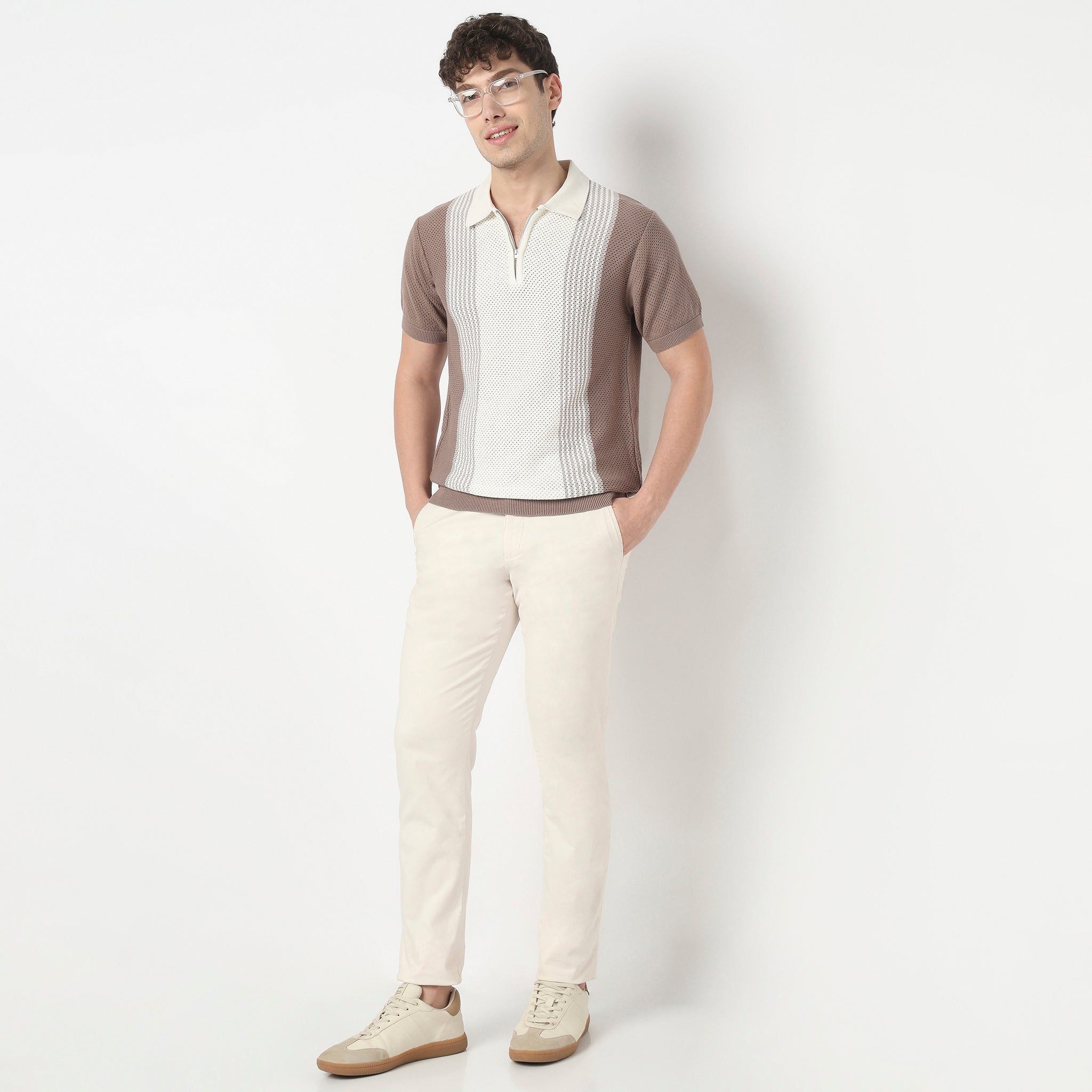 Hand Knit Jersey Striped Flat Knit T-Shirt