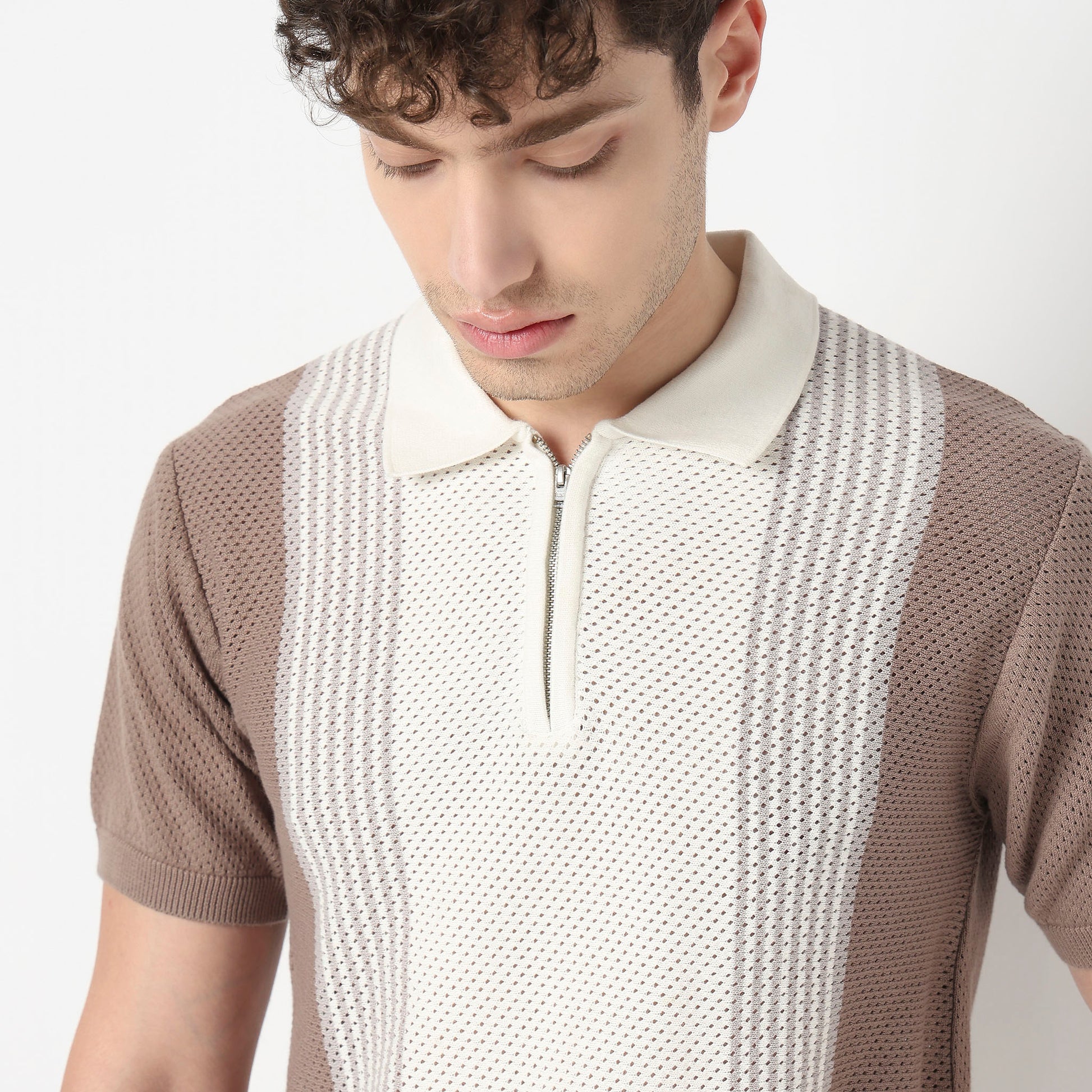 Hand Knit Jersey Striped Flat Knit T-Shirt