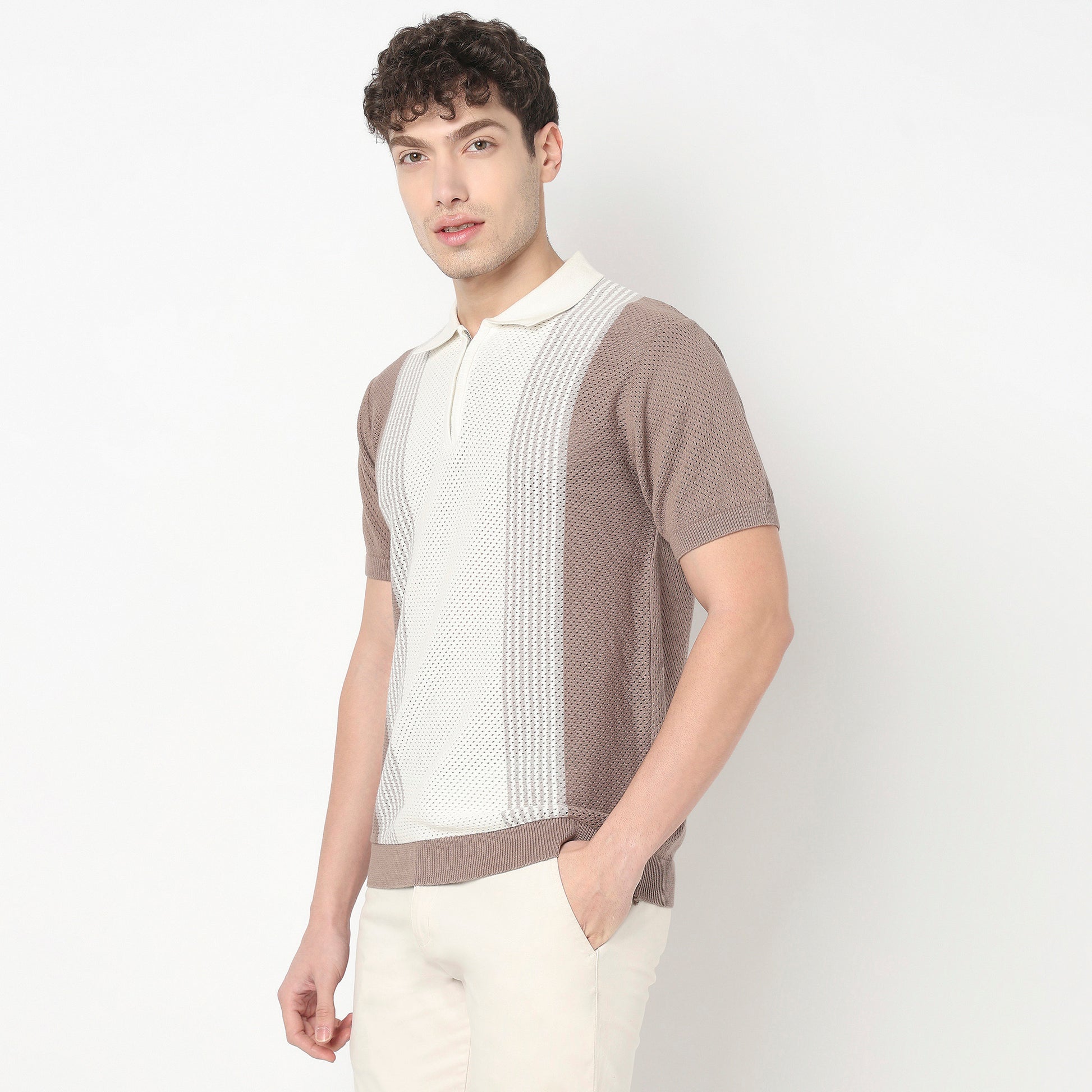 Hand Knit Jersey Striped Flat Knit T-Shirt