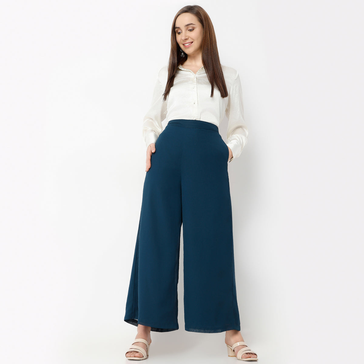 Flare Fit Ankle Length High Rise Palazzo
