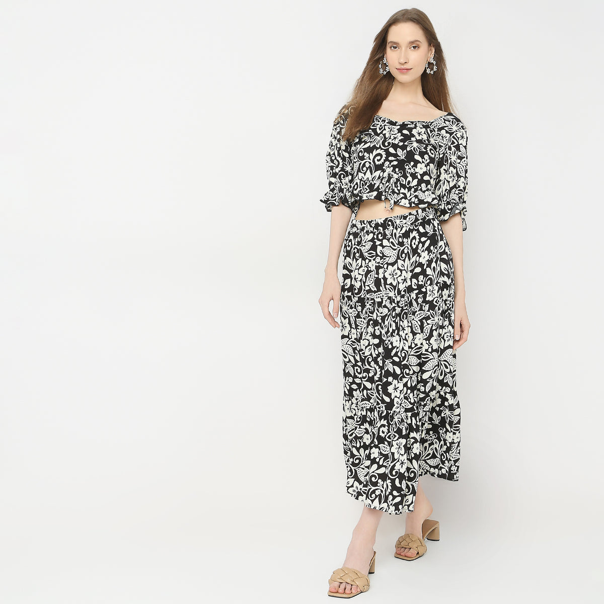 Flare Fit Printed High Rise Skirts