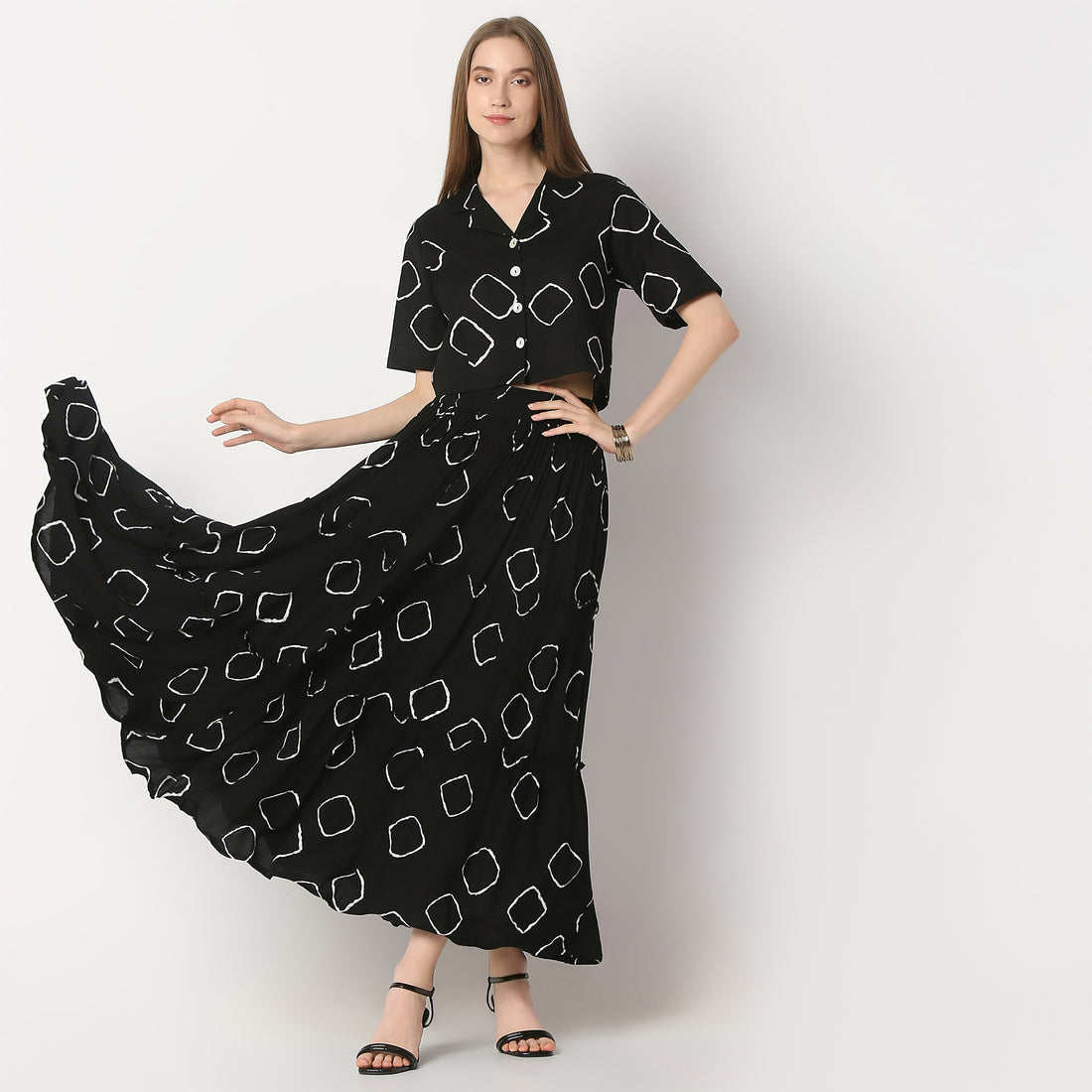 Buy Women Flare Fit Printed Full Length High Rise Skirt  - Style Union