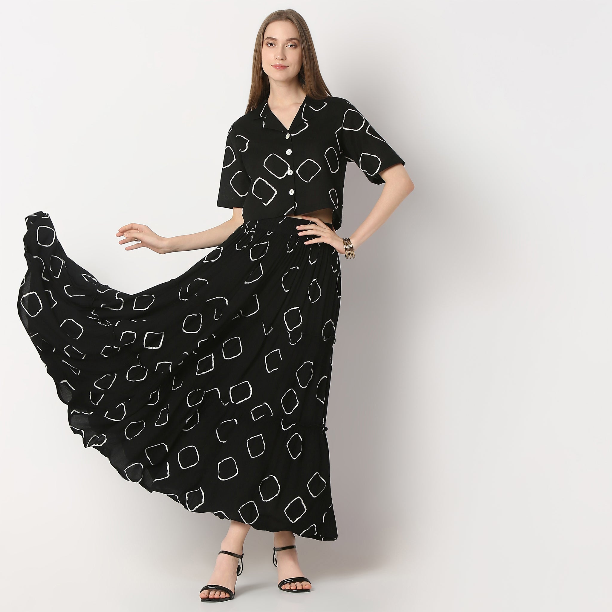 Buy Women Flare Fit Printed Full Length High Rise Skirt  - Style Union