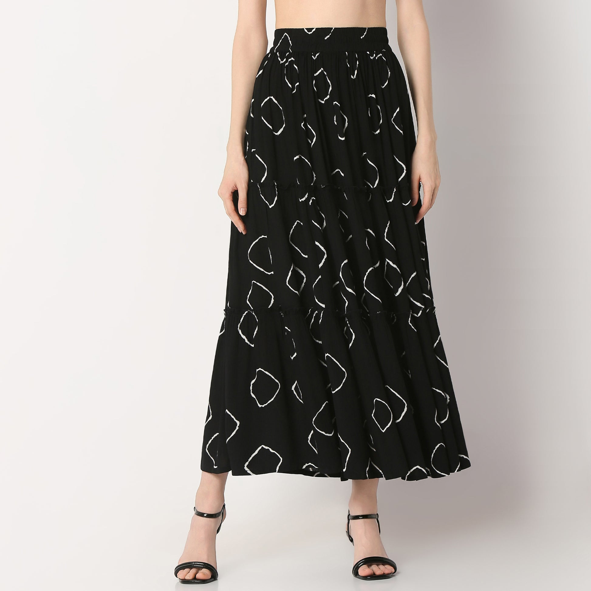 Buy Women Flare Fit Printed Full Length High Rise Skirt  - Style Union