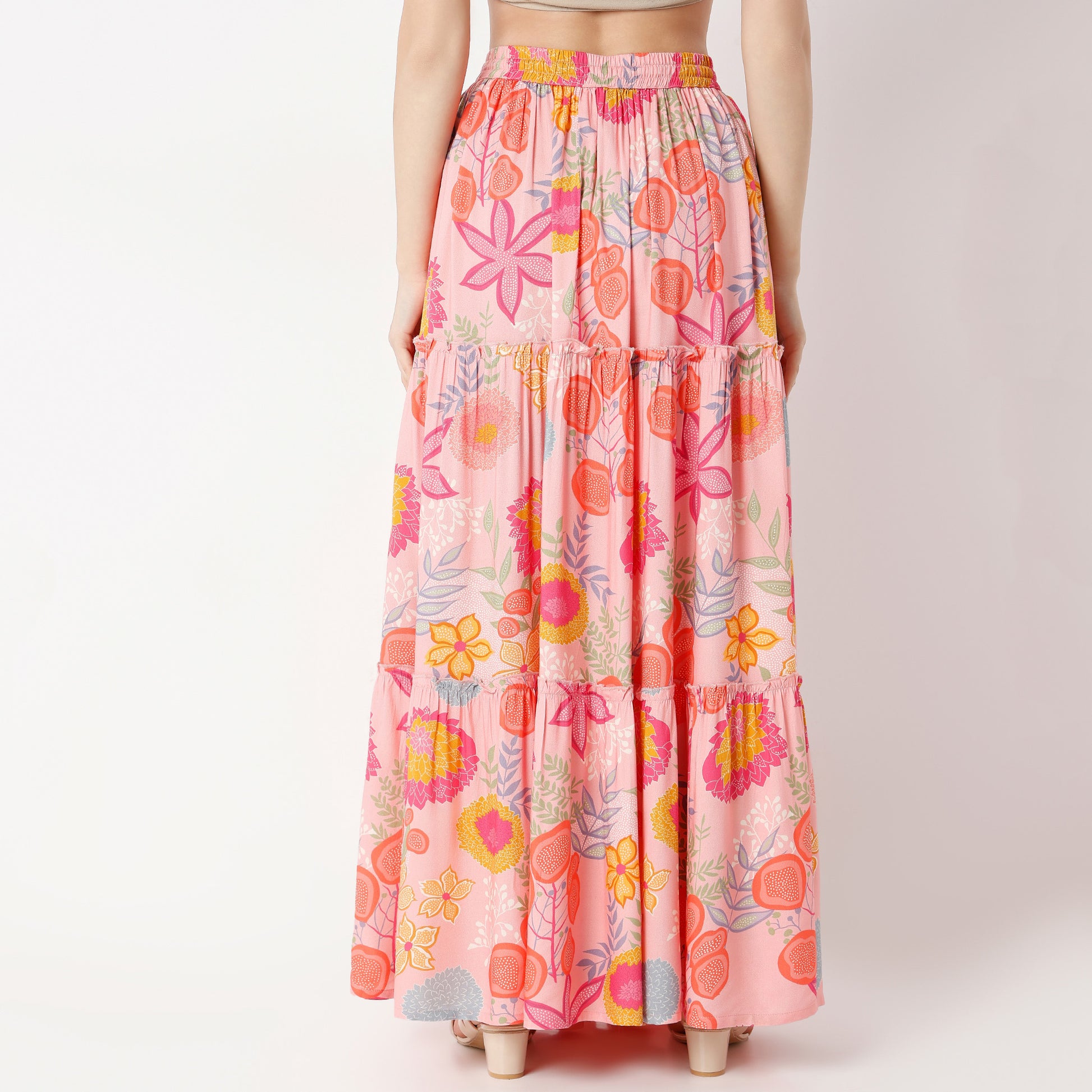 Flare Fit Printed Full Length Mid Rise Skirt