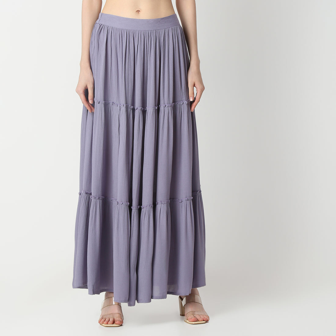 Flare Fit Solid High Rise Skirt