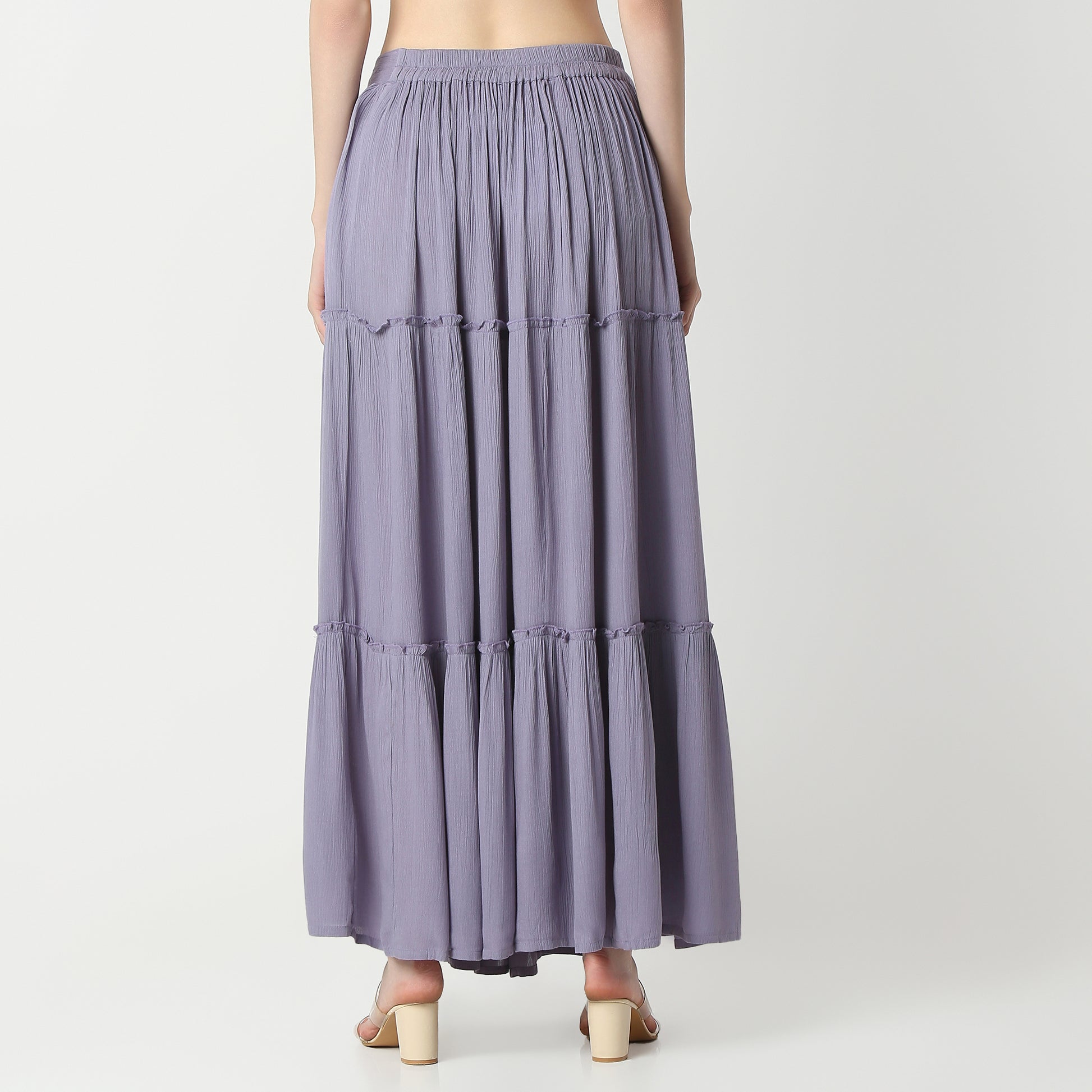 Flare Fit Solid High Rise Skirt