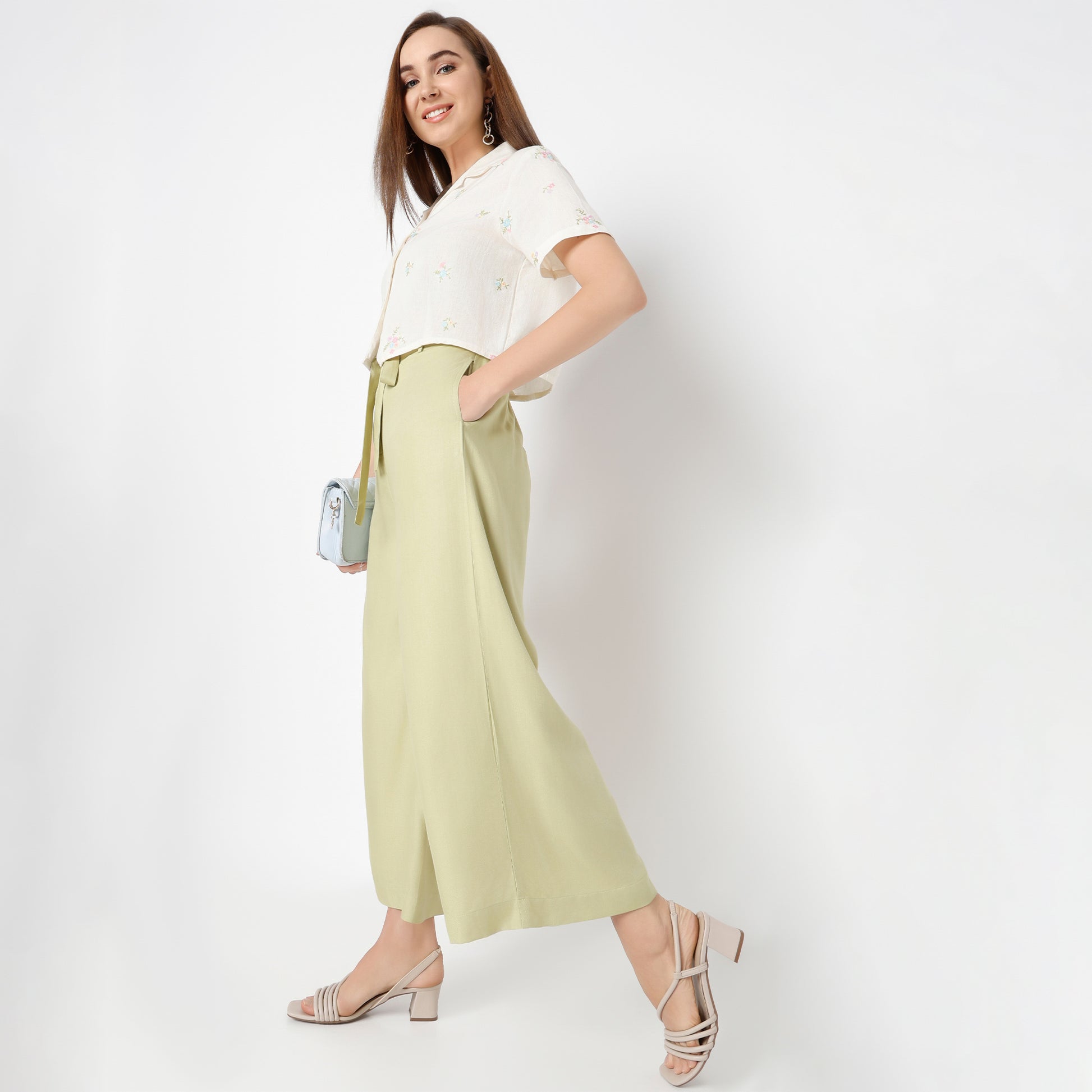 Flare Fit Solid Ankle Length High Rise Culottes