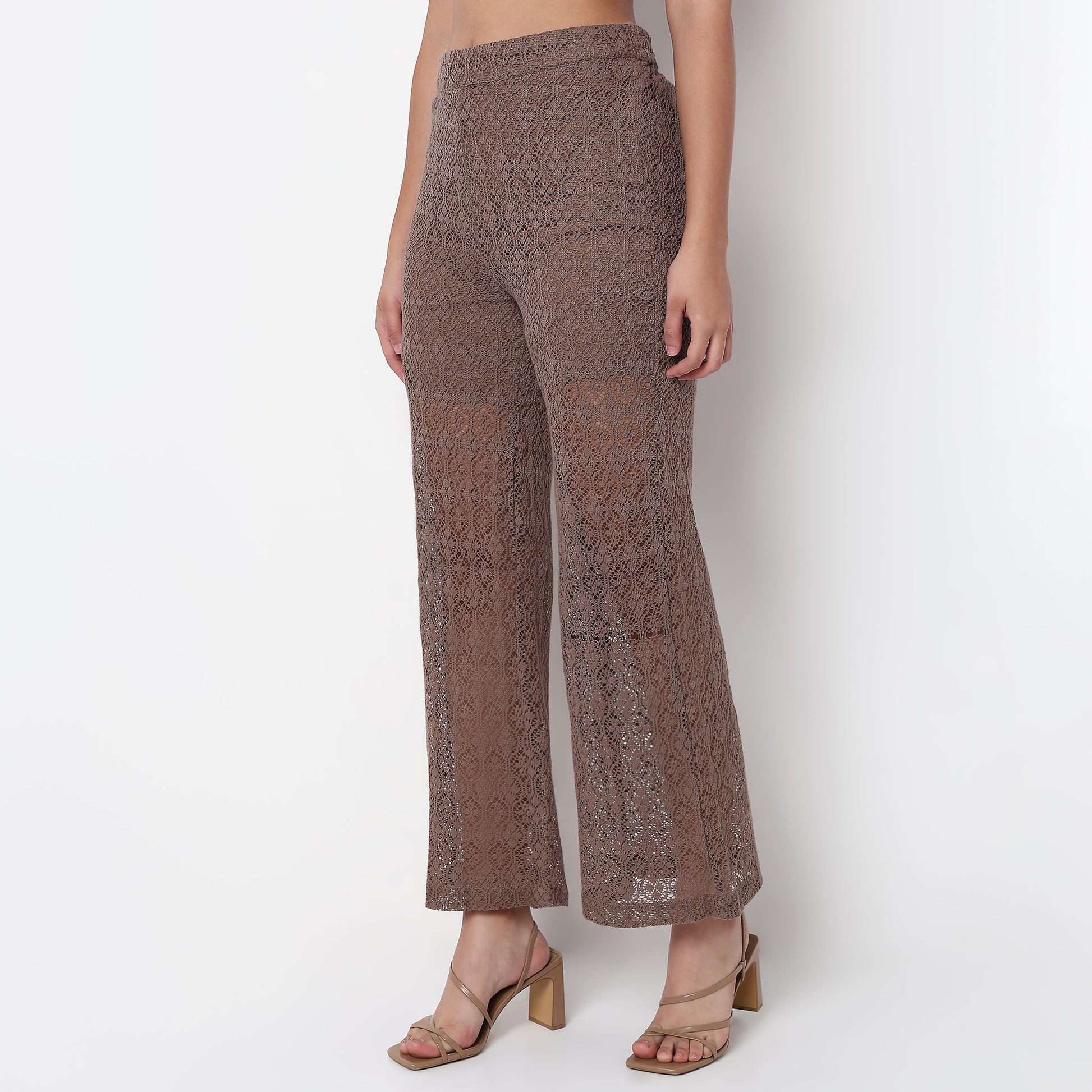 Straight Fit Lace Look High Rise Palazzo