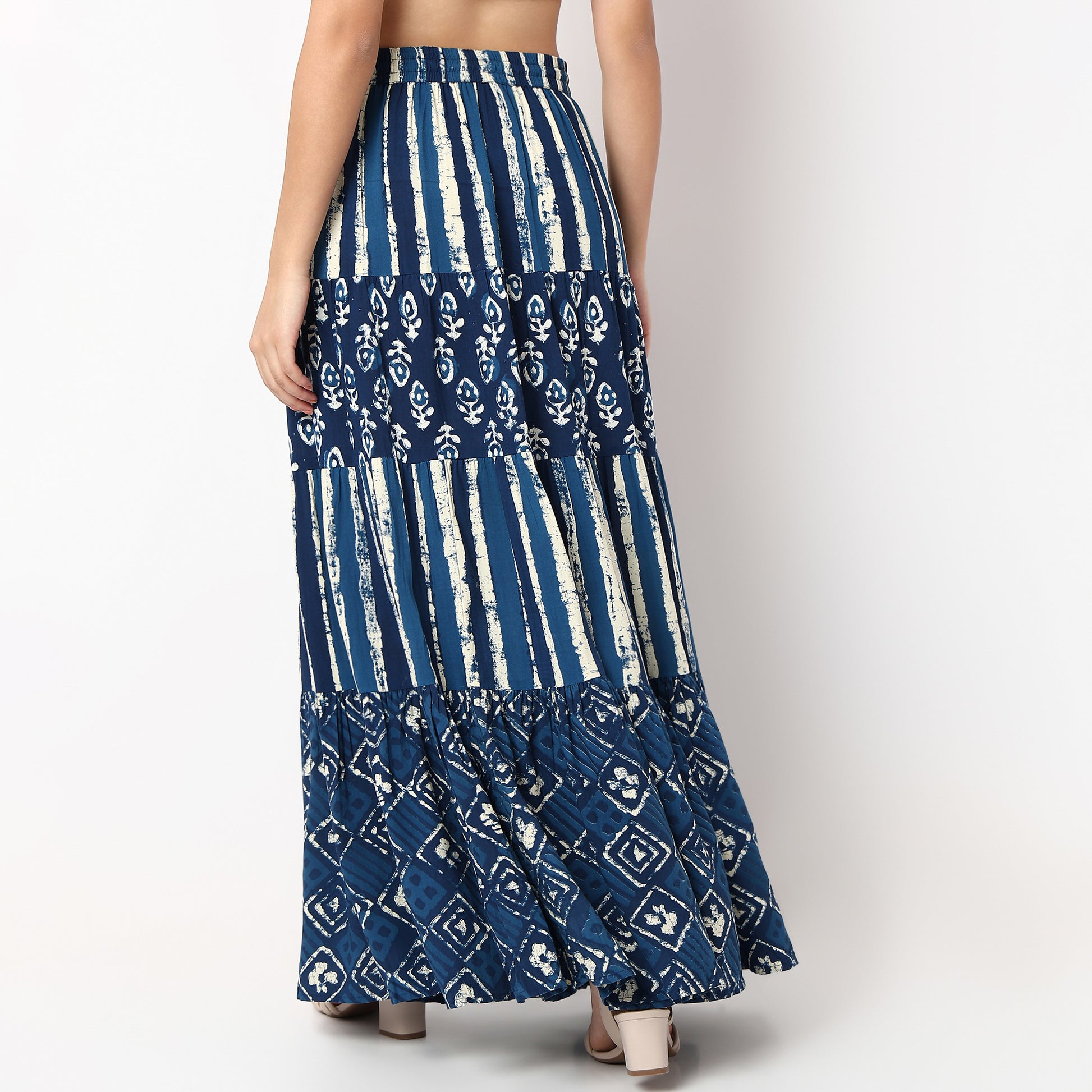 Woven Printed Flared Tiered Skirt