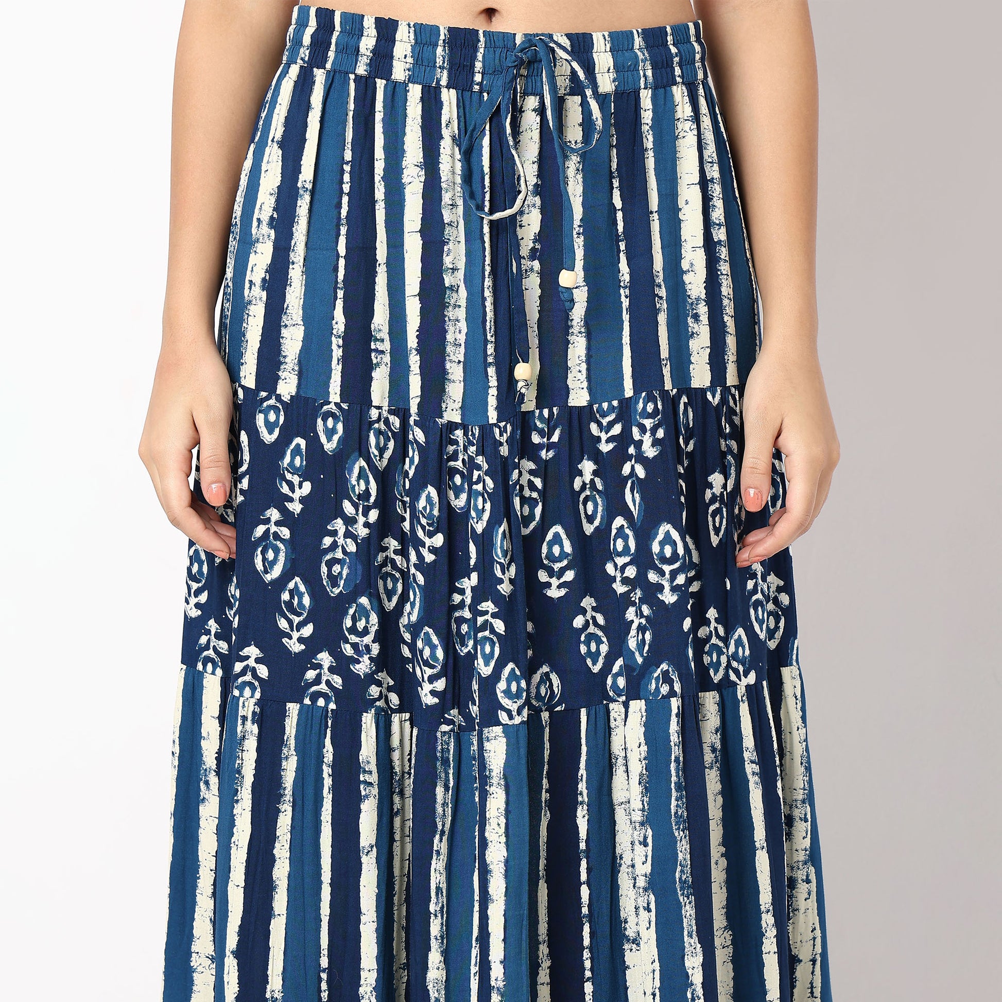 Woven Printed Flared Tiered Skirt