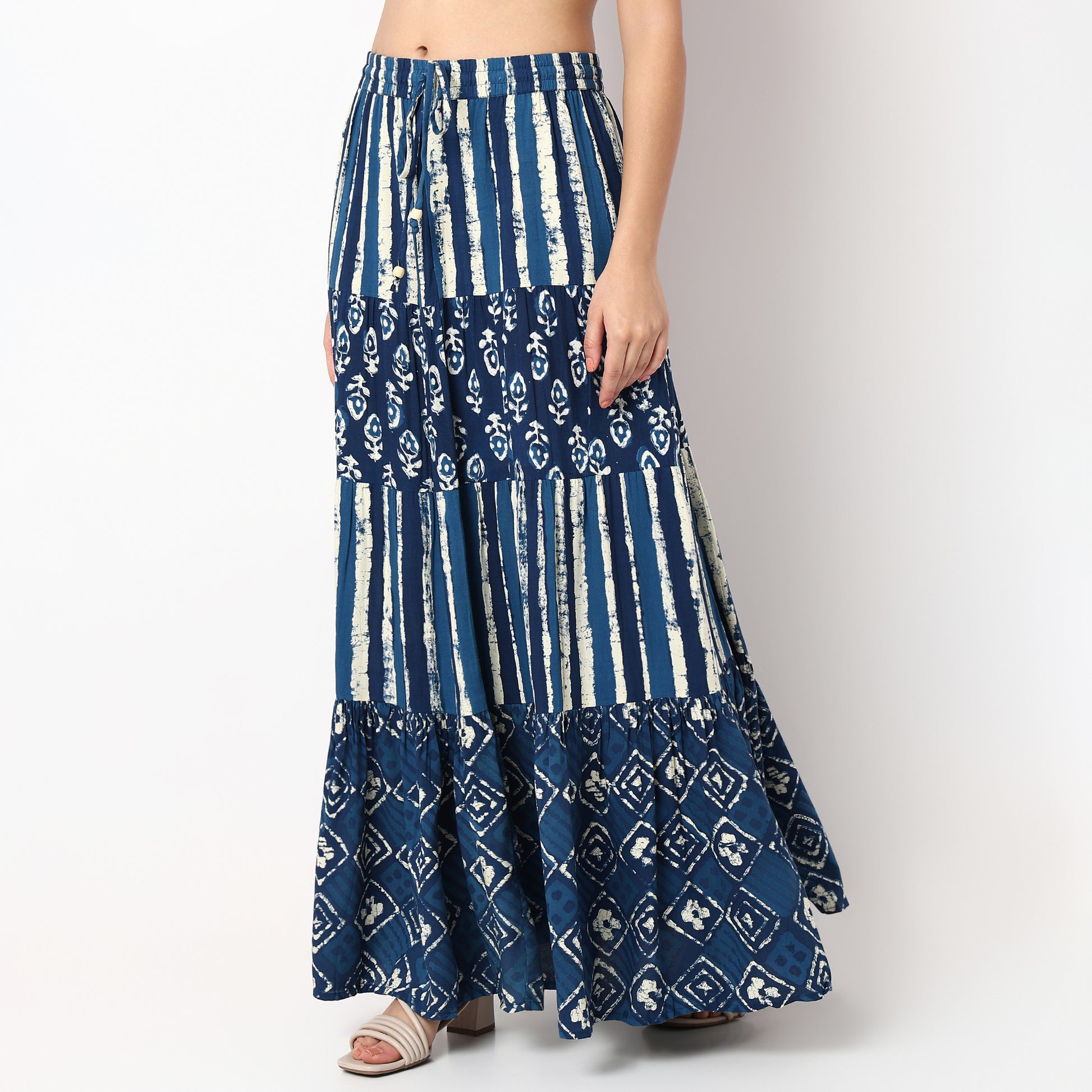 Woven Printed Flared Tiered Skirt