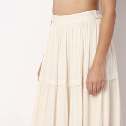 Woven Solid Flared Tiered Skirt