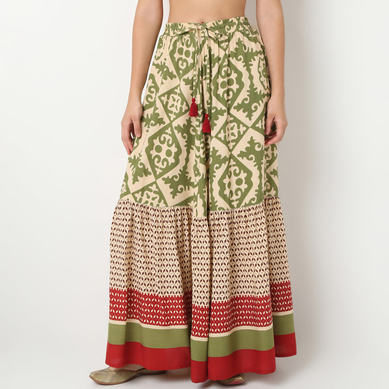 Flare Fit High Rise Tiered Skirt
