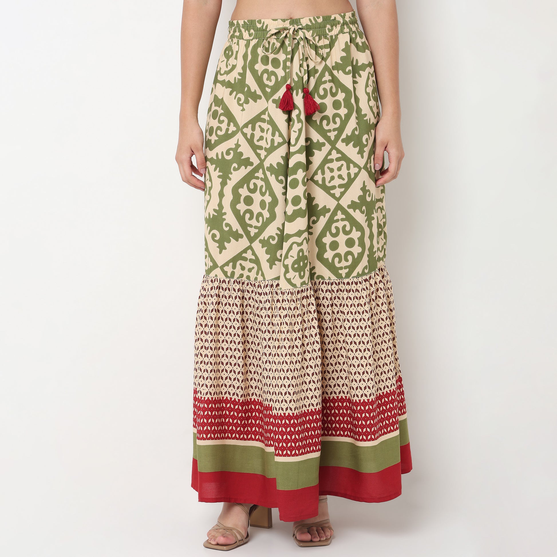 Flare Fit High Rise Tiered Skirt