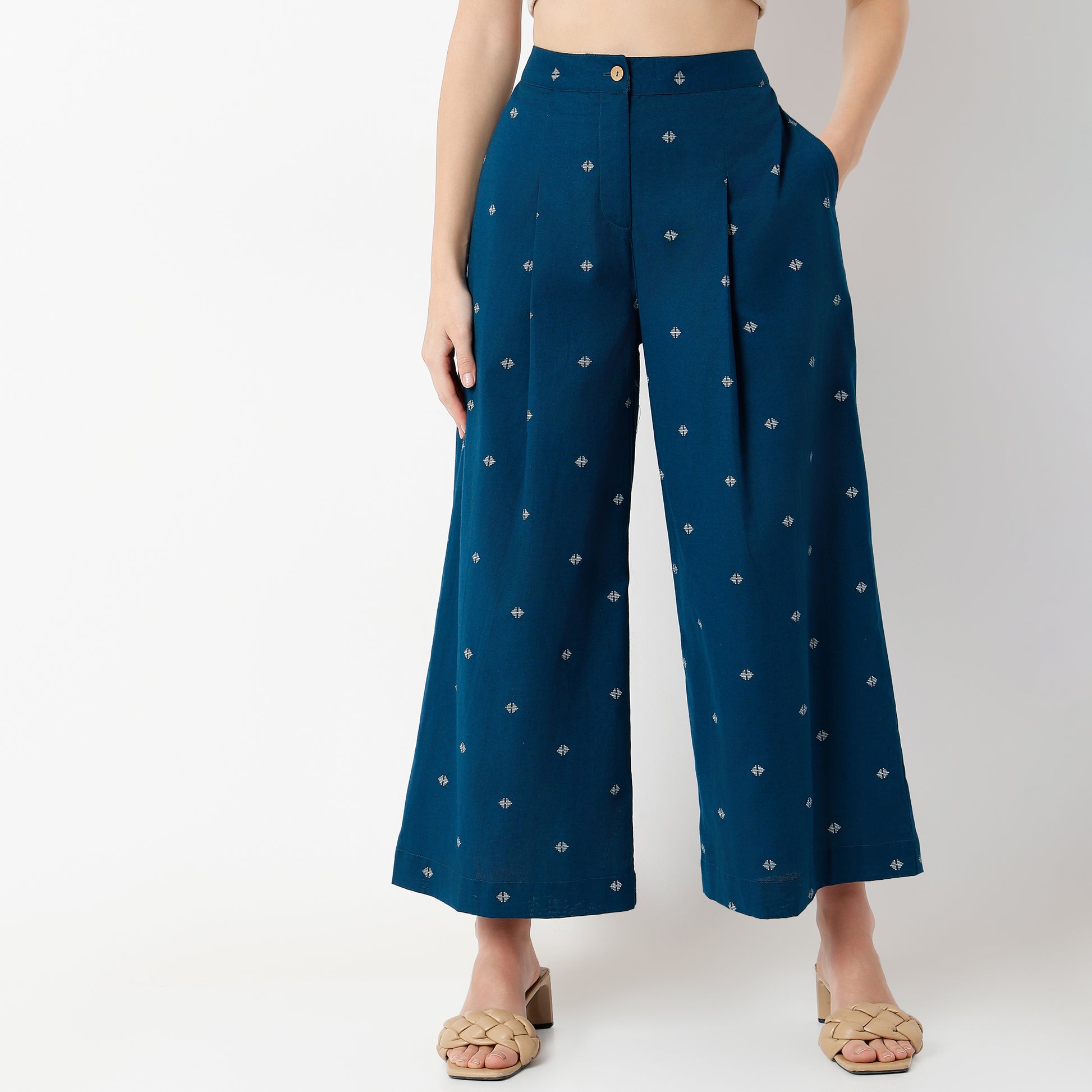 Flare Fit Printed Ankle Length Mid Rise Pants
