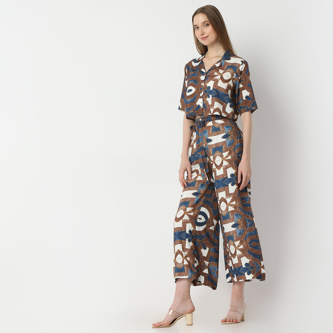 Flare Fit Printed High Rise Palazzos