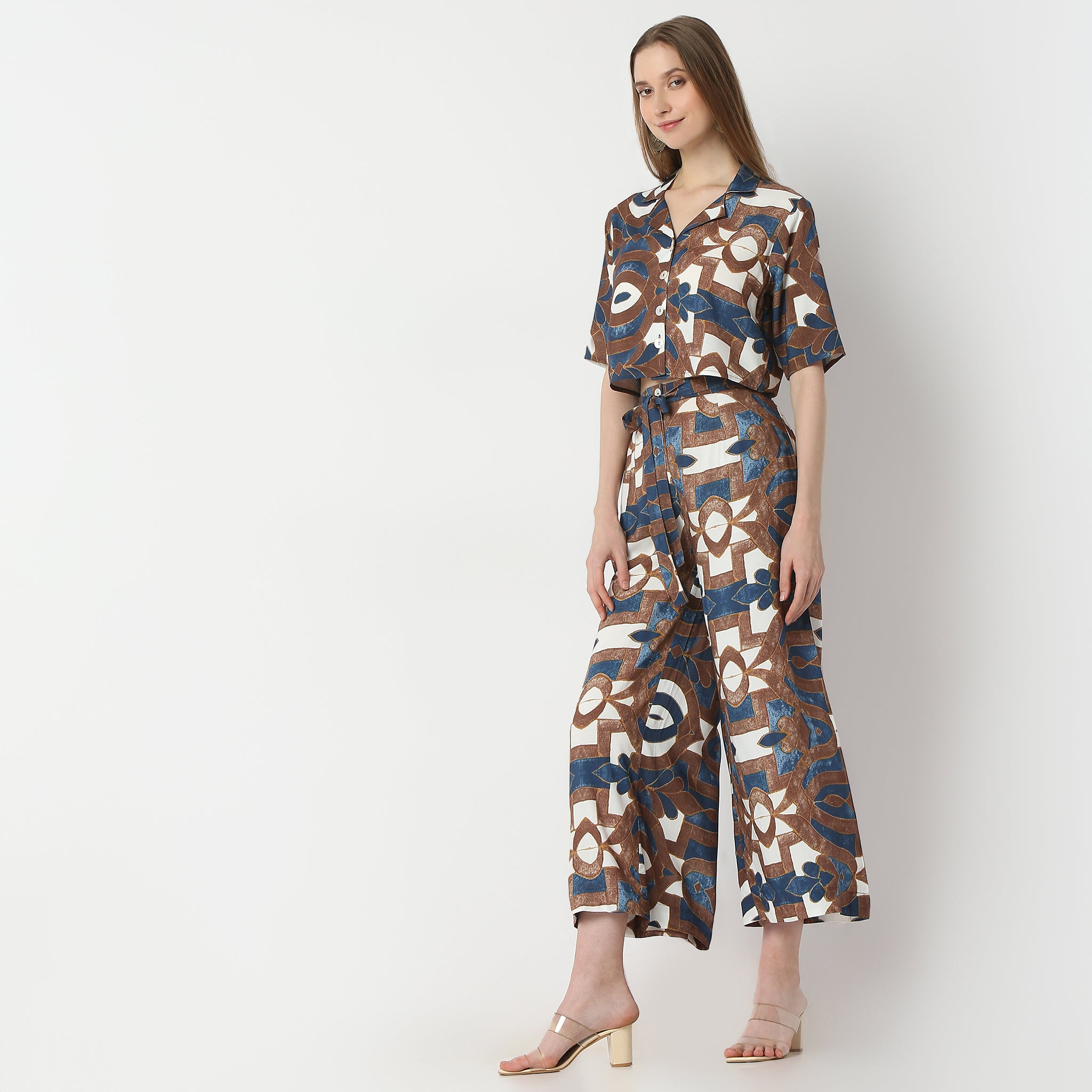Flare Fit Printed High Rise Palazzos
