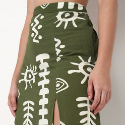 A-Line Printed Skirt with Slit