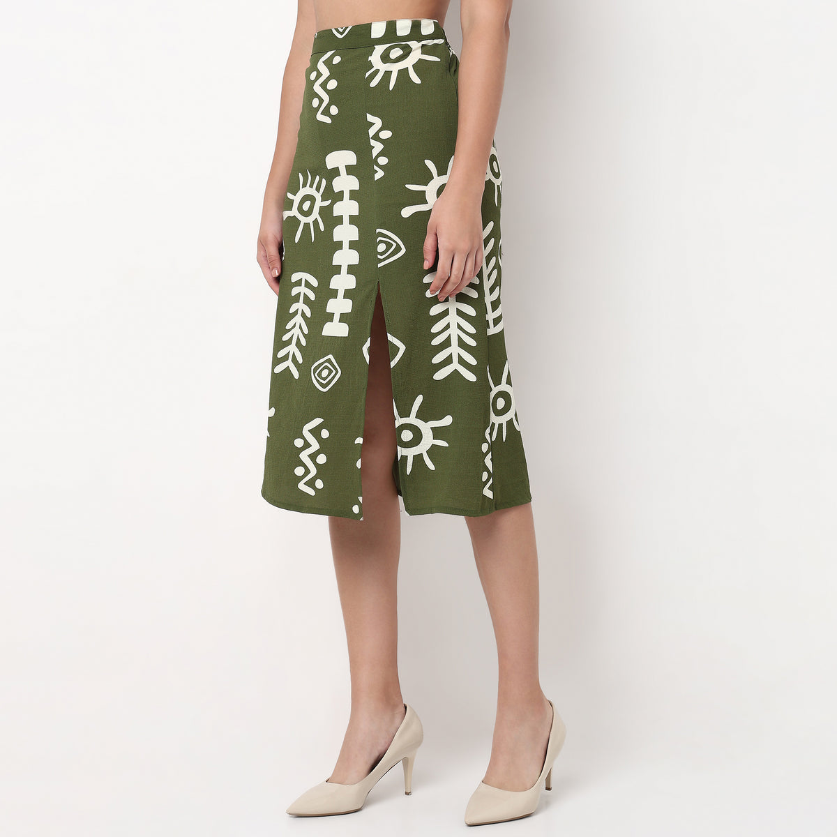 A-Line Printed Skirt with Slit