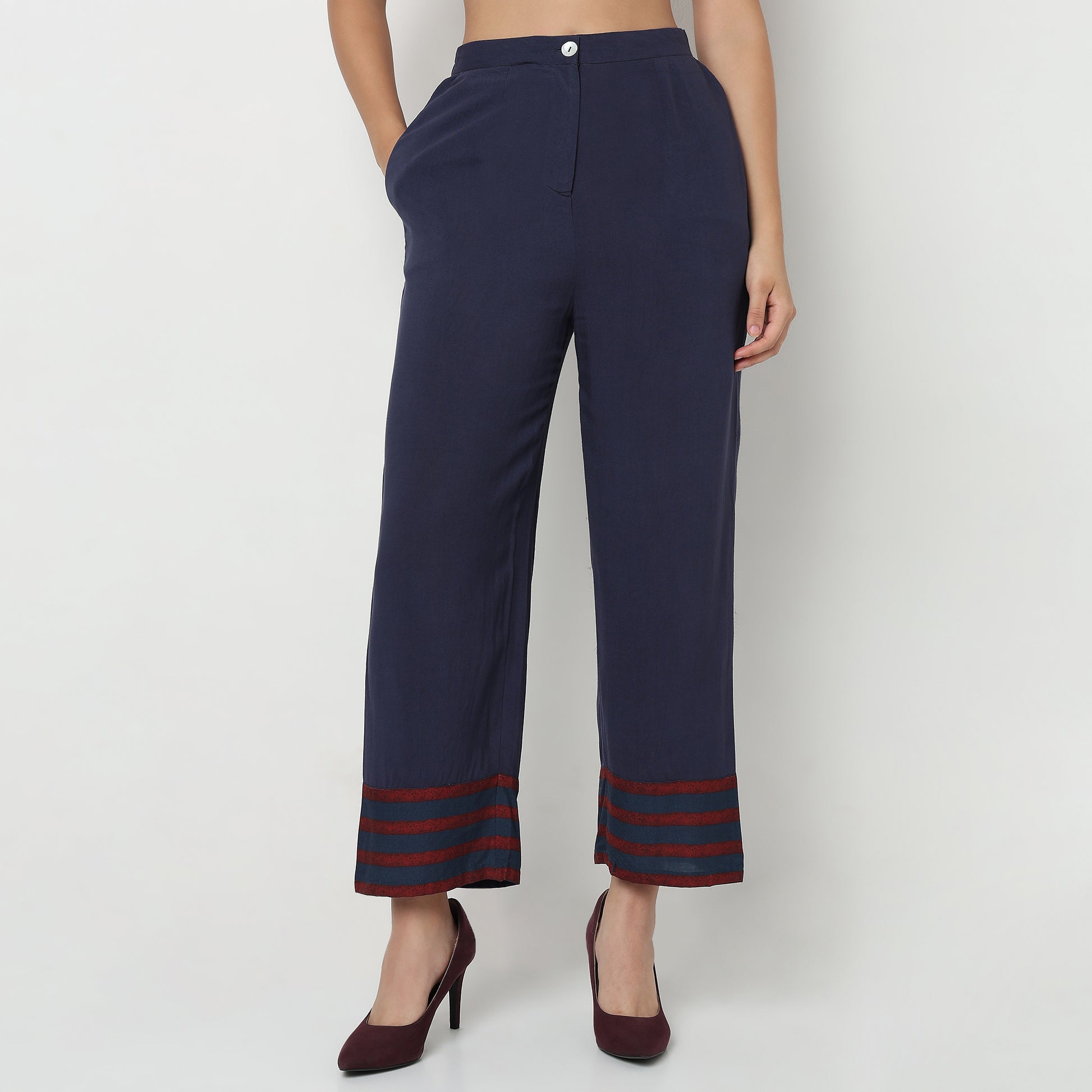 Buy Women Straight Fit Printed Full Length High Rise Pants  - Style Union