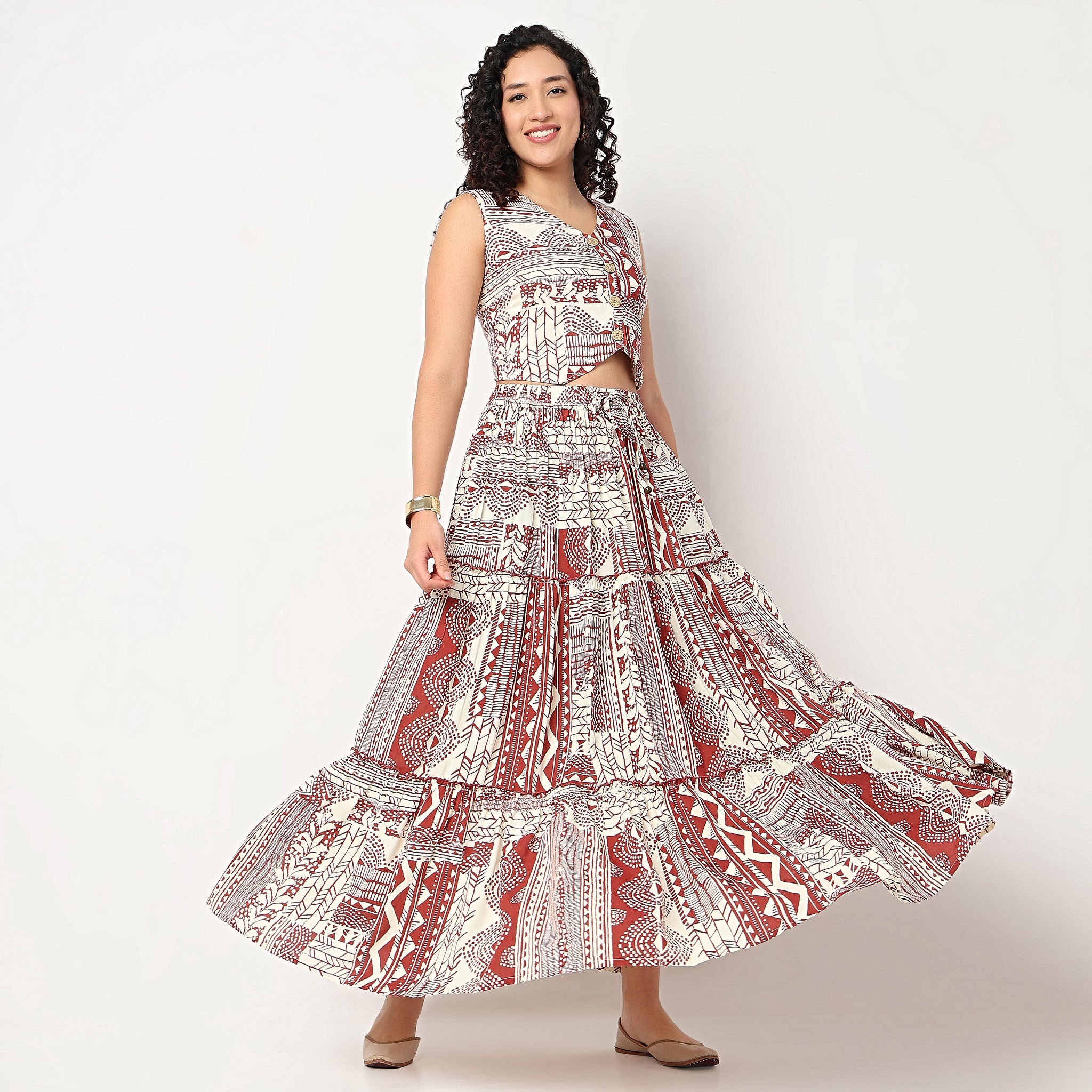 Cotton Printed High Rise Skirt