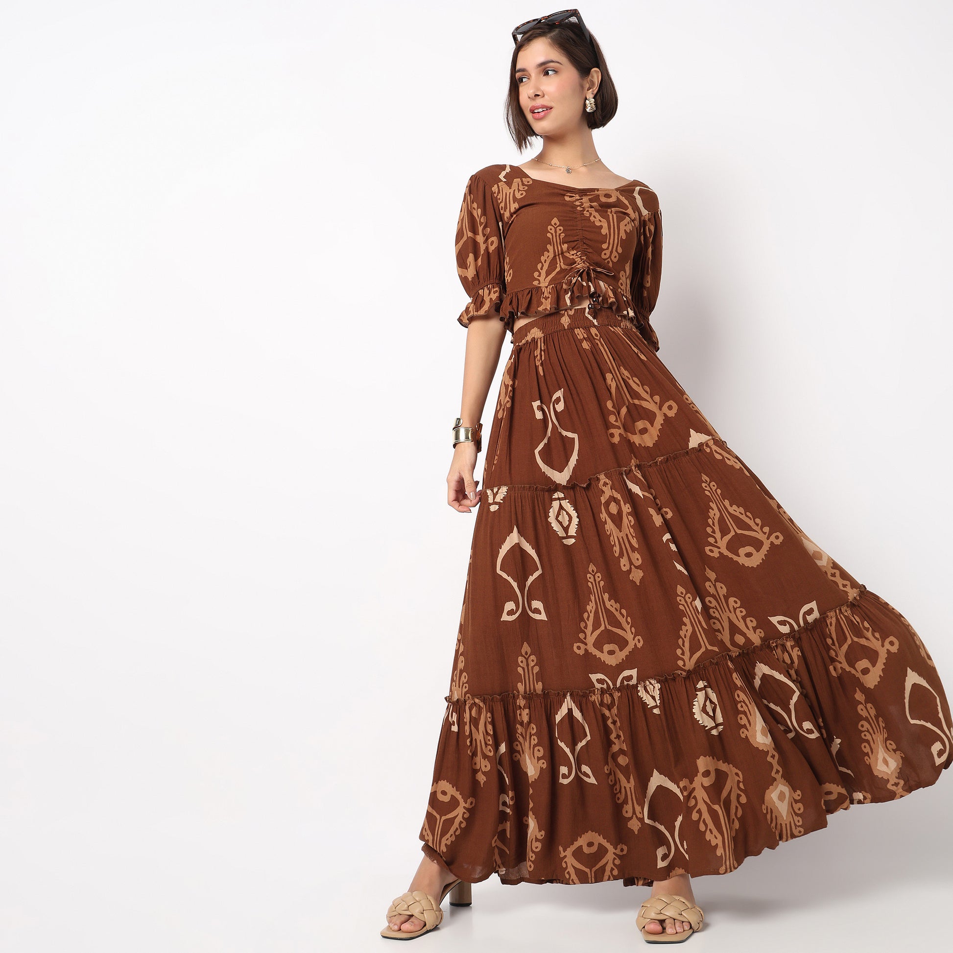 Printed High Rise Tiered Skirt