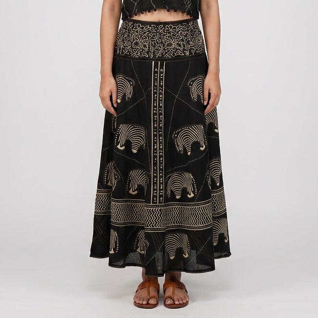 Flared Bias Printed Skirt