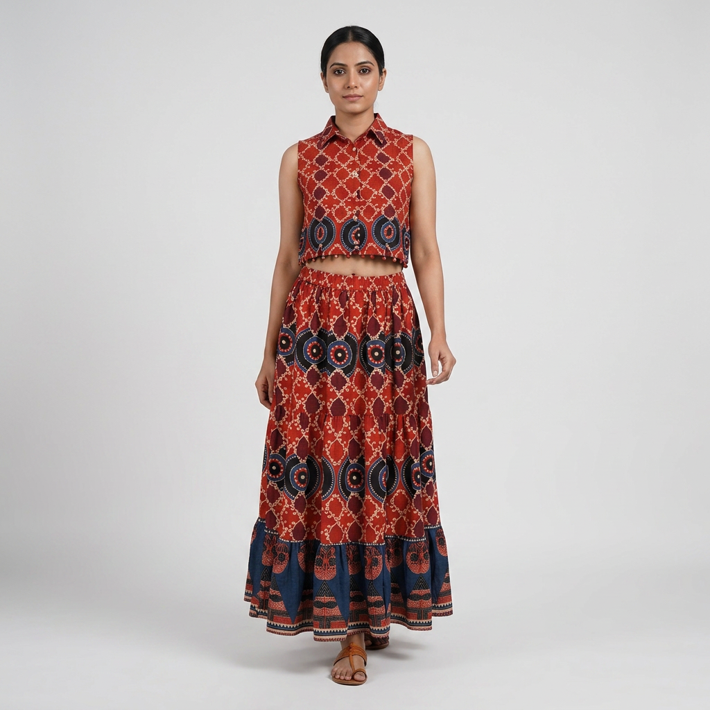 Printed Tiered Mid Rise Skirt