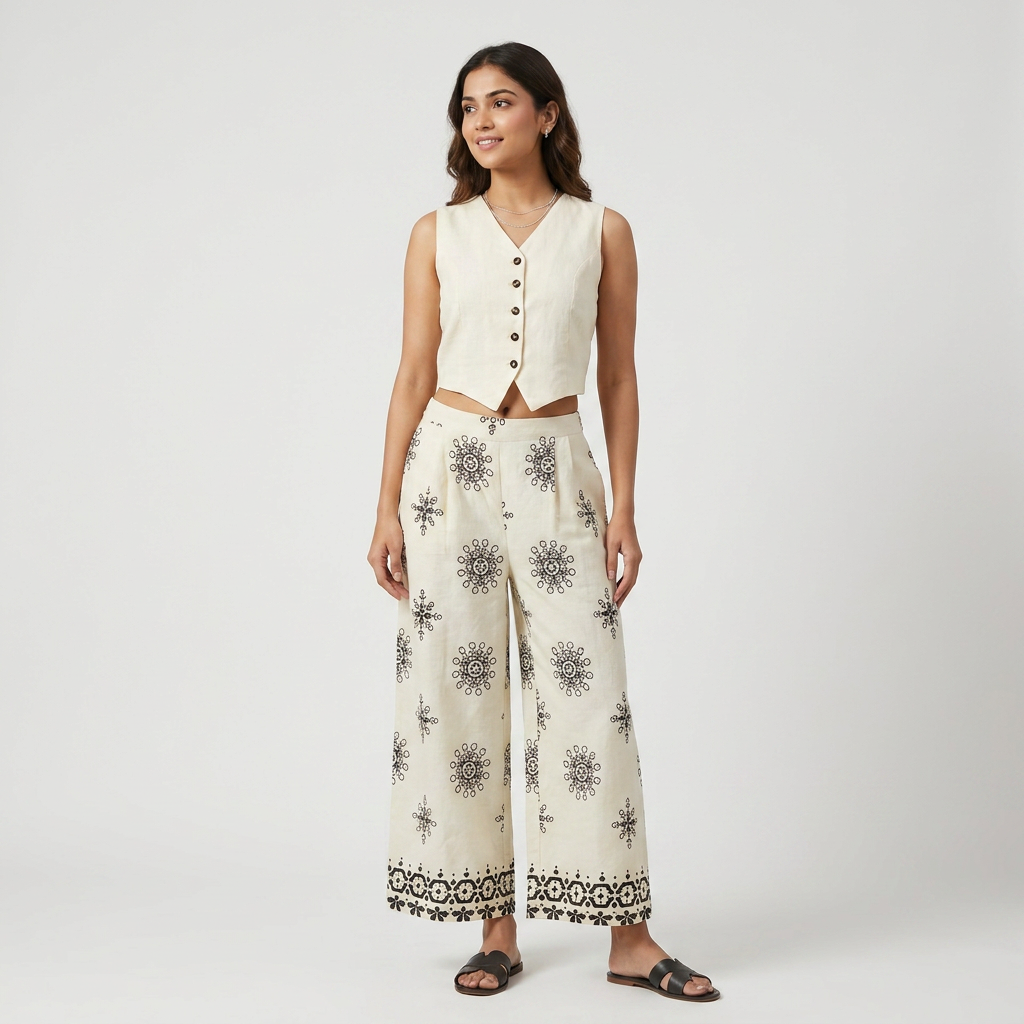 Printed Straight High Rise Pants