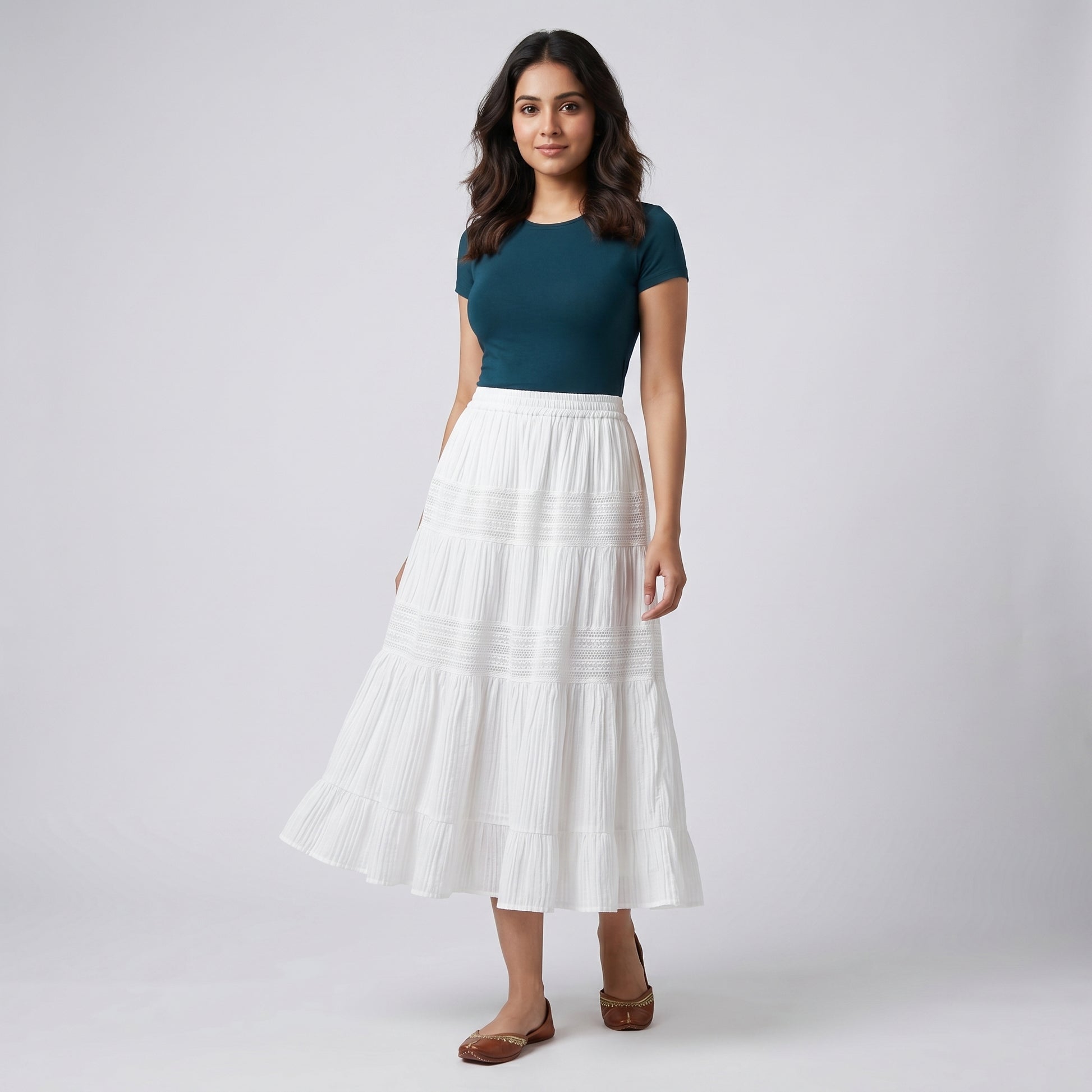 Solid Mid Rise Tiered Skirt
