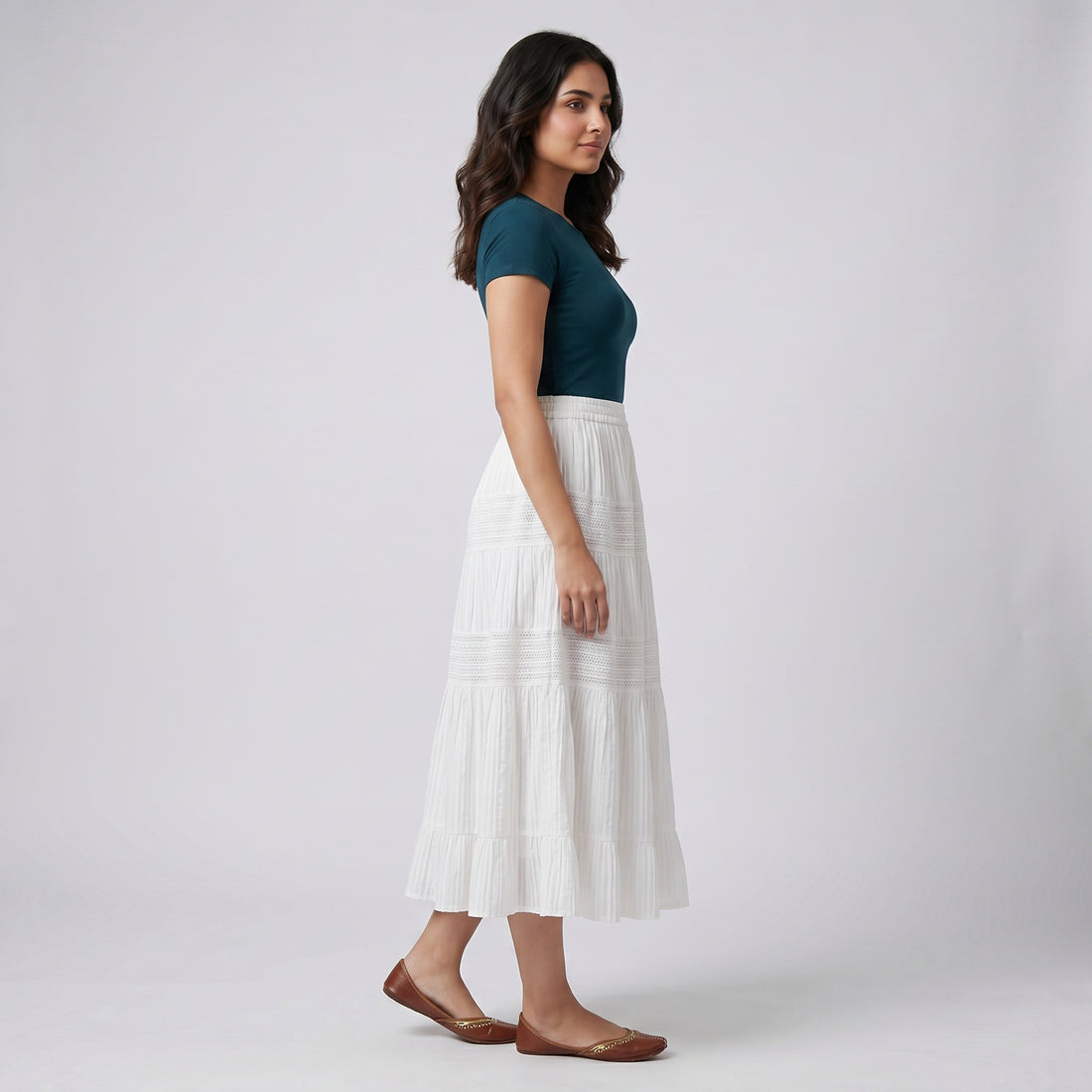 Solid Mid Rise Tiered Skirt